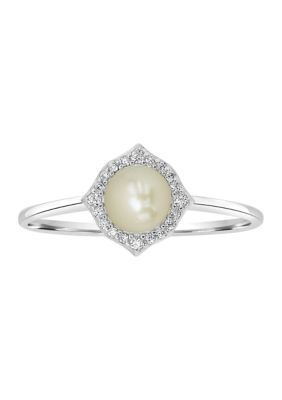Belk Sterling Silver Sterling Silver Pearl Cubic Zirconia Border Ring