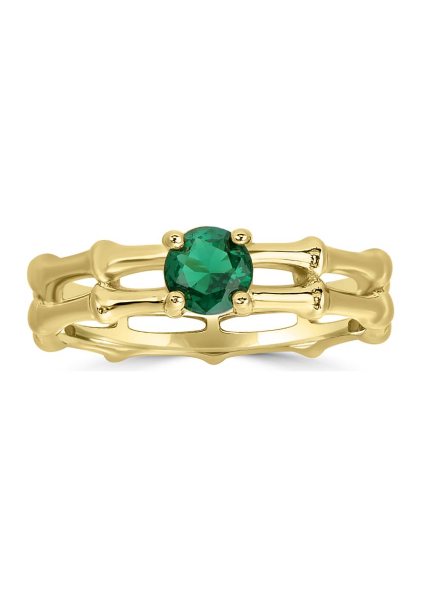 Gold Plated Sterling Silver Green Spinel Bamboo Band Ring