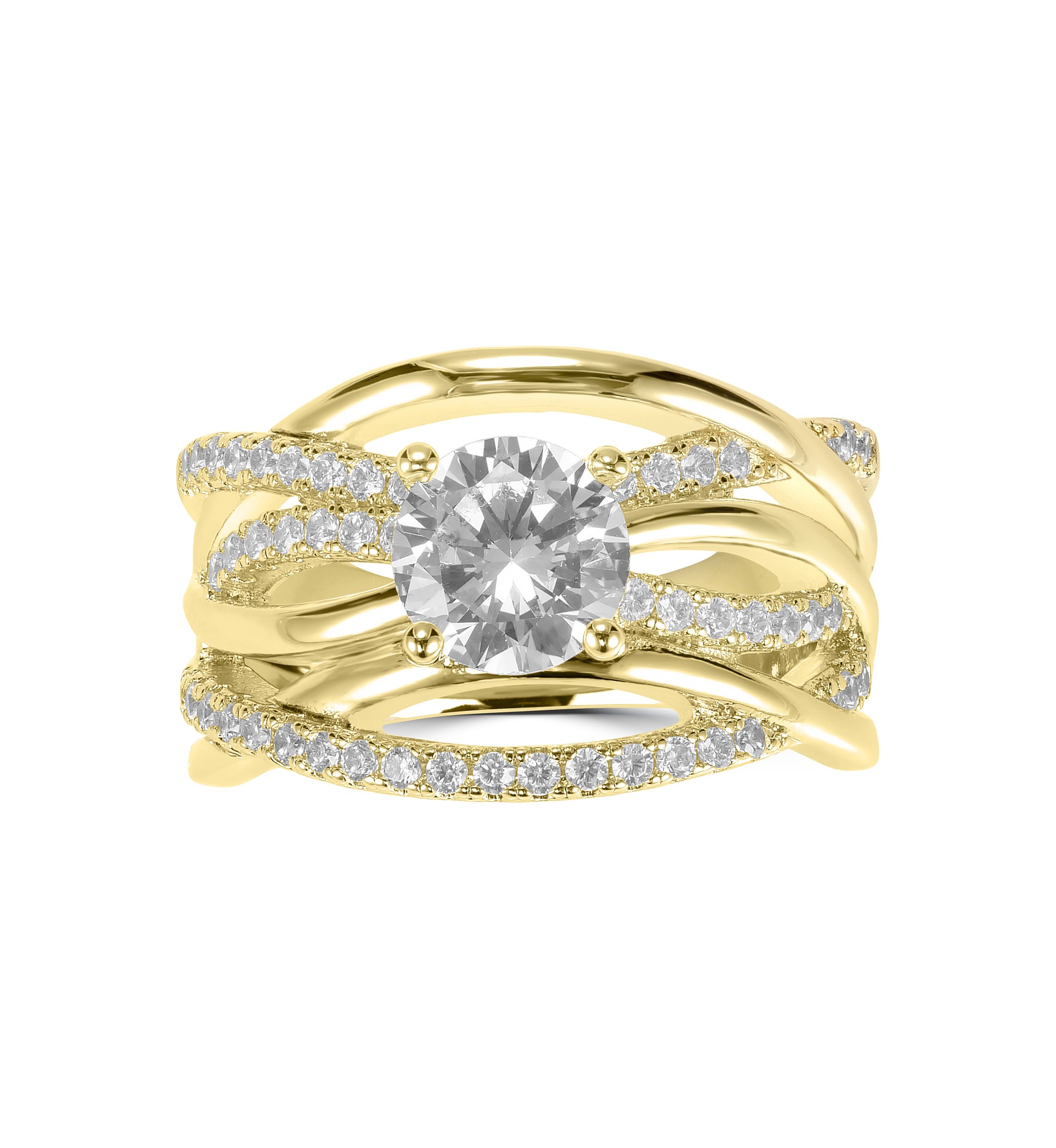 Gold Plated Multi Layered Stack Cubic Zirconia Ring