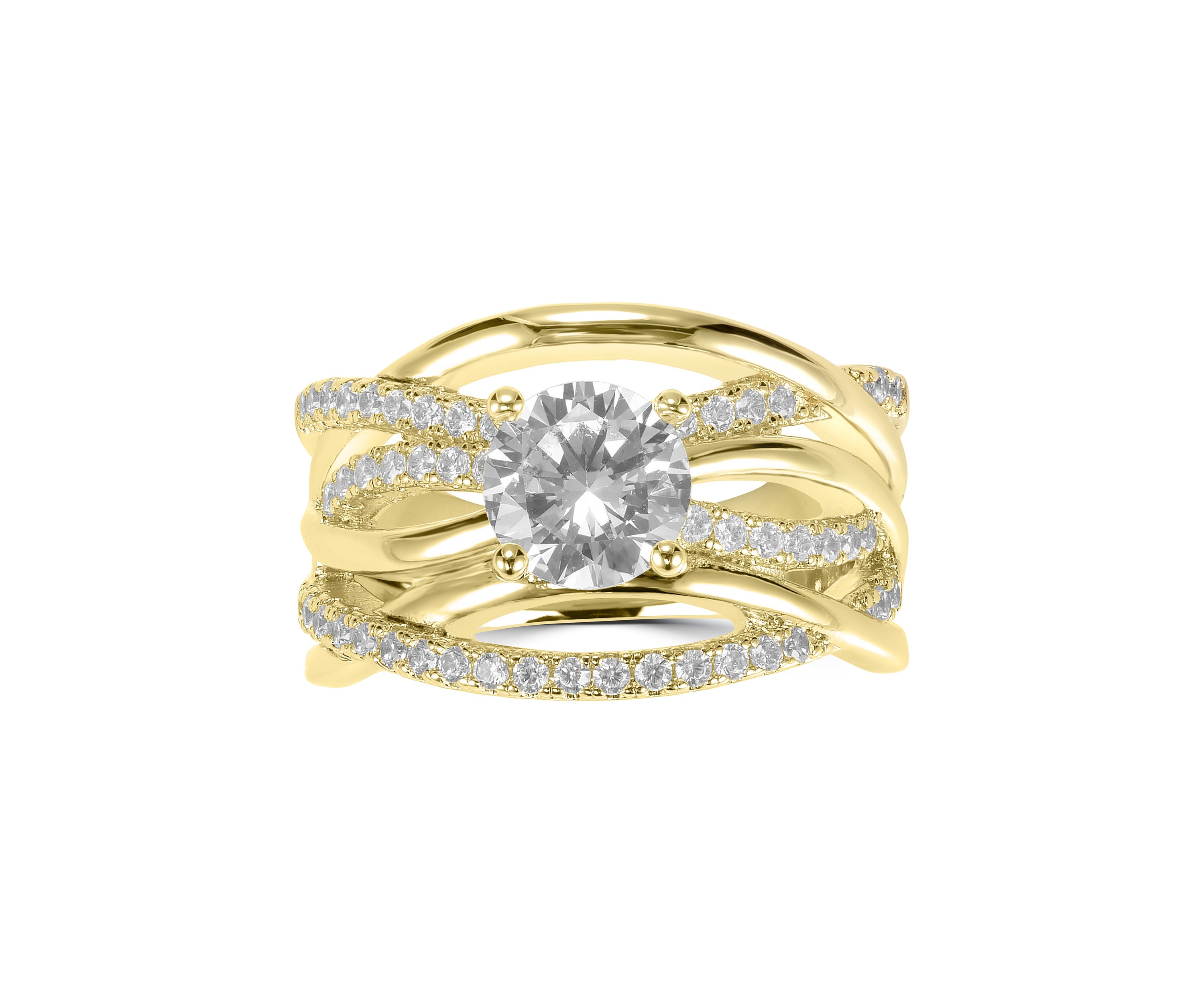 Gold Plated Multi Layered Stack Cubic Zirconia Ring