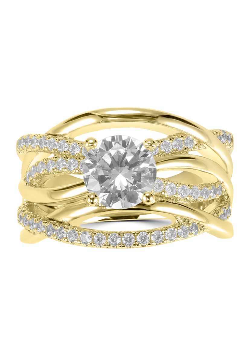 Gold Plated Multi Layered Stack Cubic Zirconia Ring