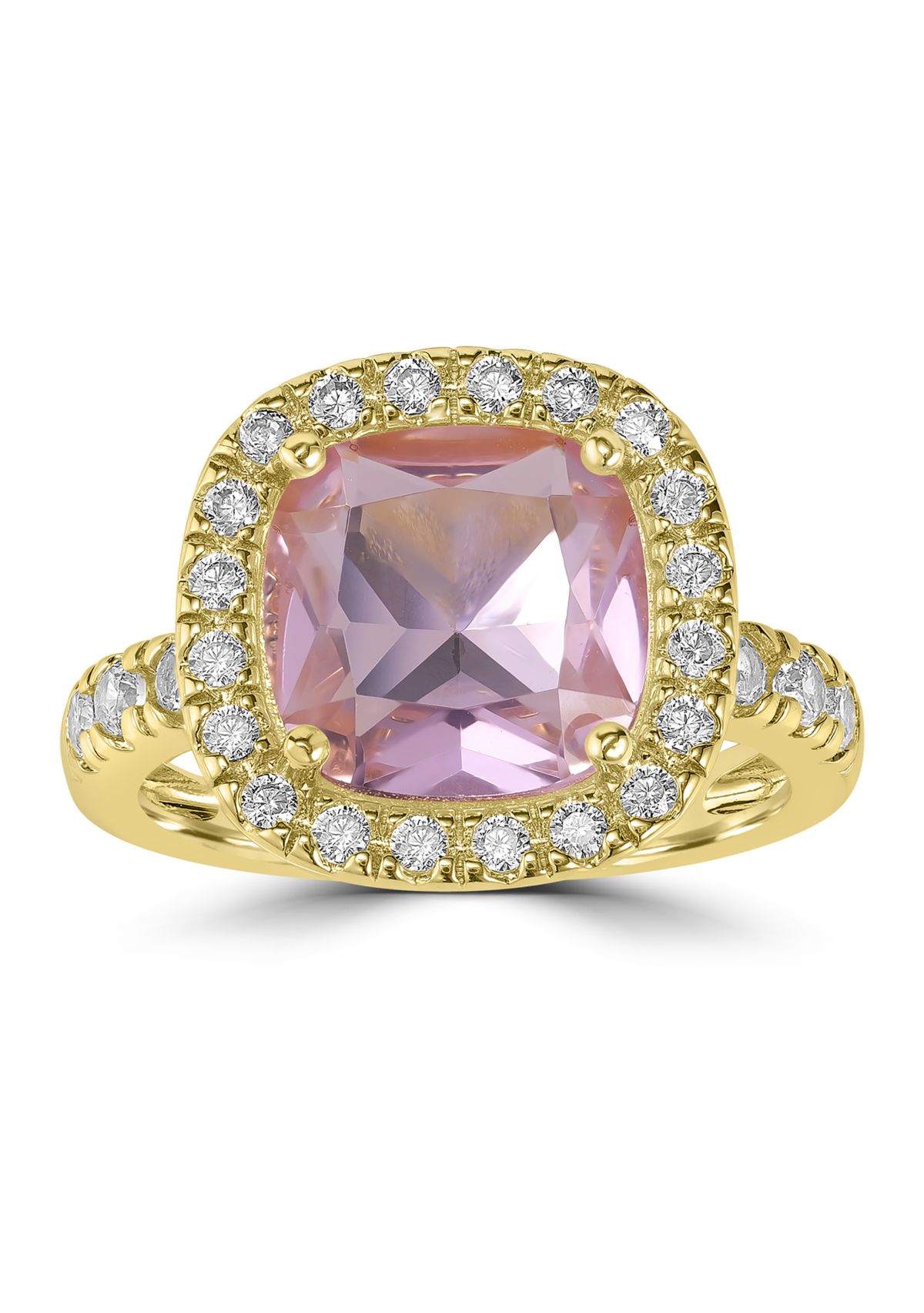 Gold-Plated Cushion Cut Cubic Zirconia Pavé Ring