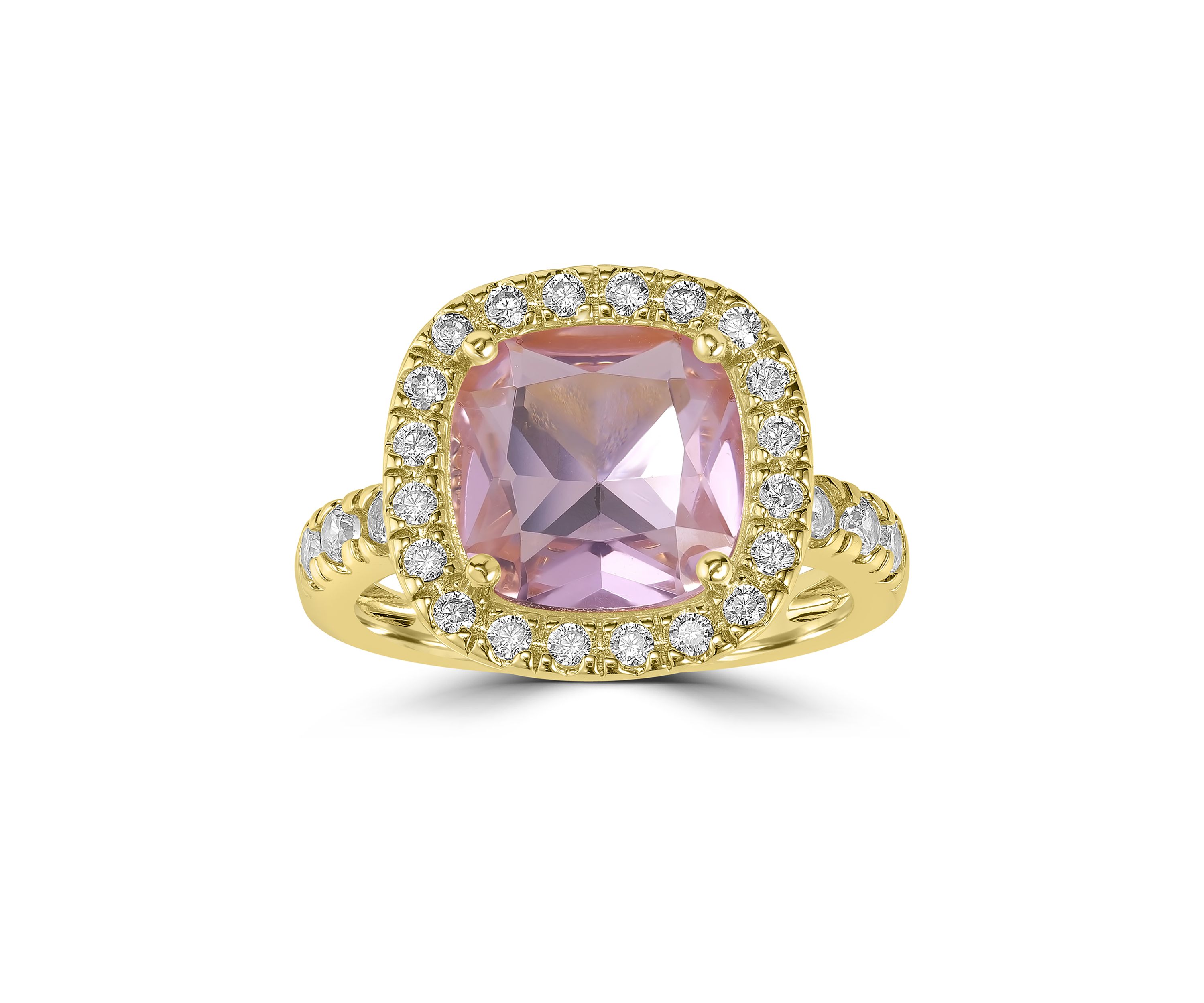 Gold-Plated Cushion Cut Cubic Zirconia Pavé Ring