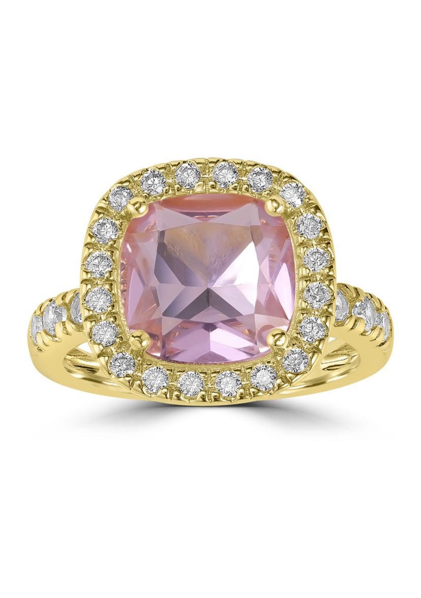 Gold-Plated Cushion Cut Cubic Zirconia Pavé Ring