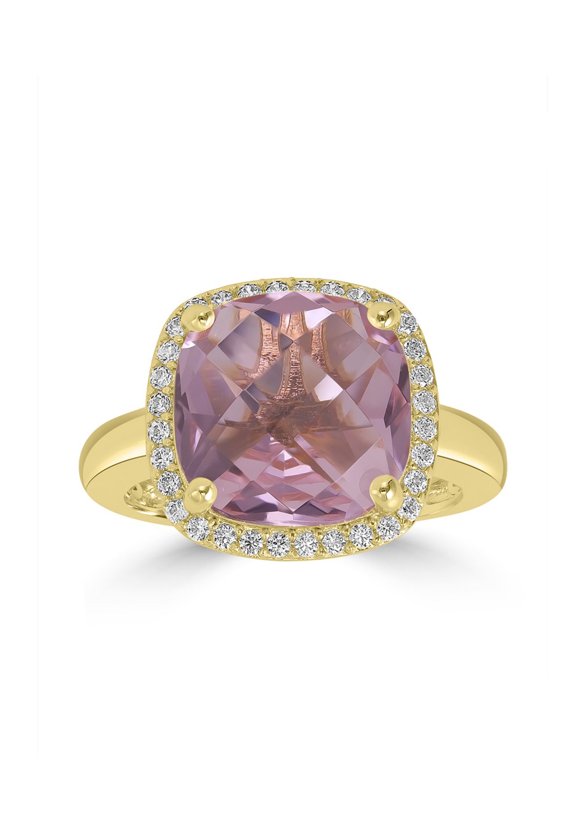 Gold Plated Cushion Cut Pink Cubic Zirconia Halo Ring 