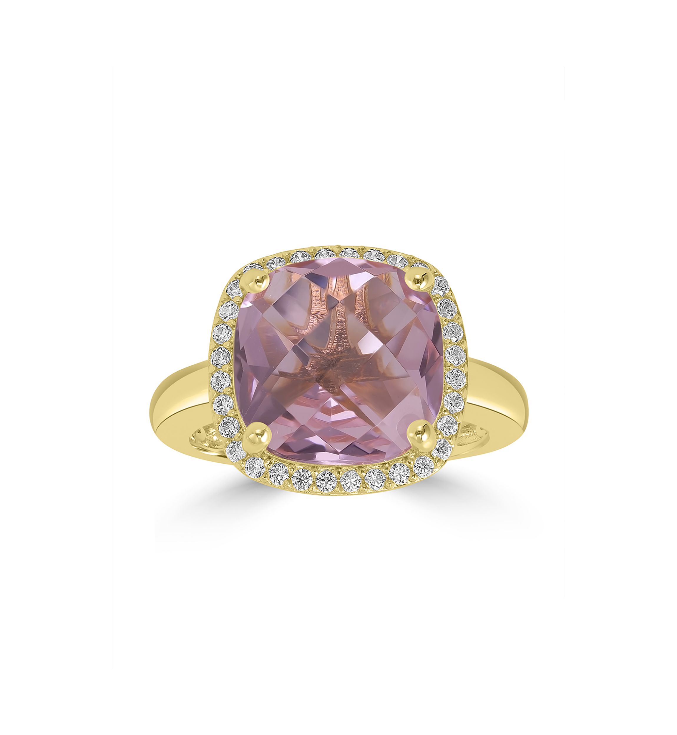 Gold Plated Cushion Cut Pink Cubic Zirconia Halo Ring 