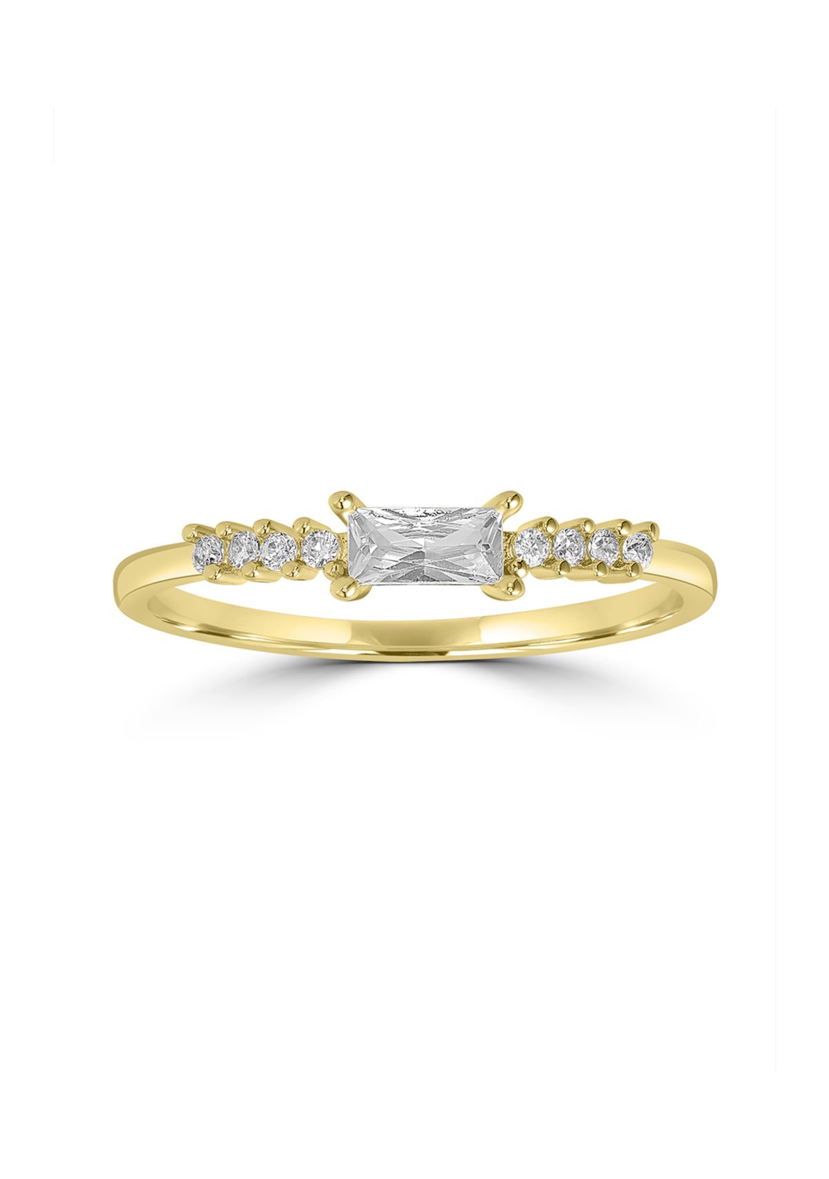 Gold-Plated Emerald-Cut and Round-Cut Cubic Zirconia Ring
