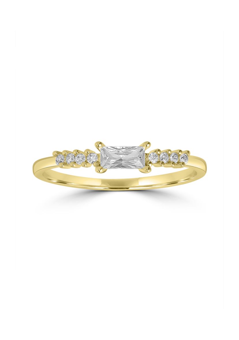 Gold-Plated Emerald-Cut and Round-Cut Cubic Zirconia Ring