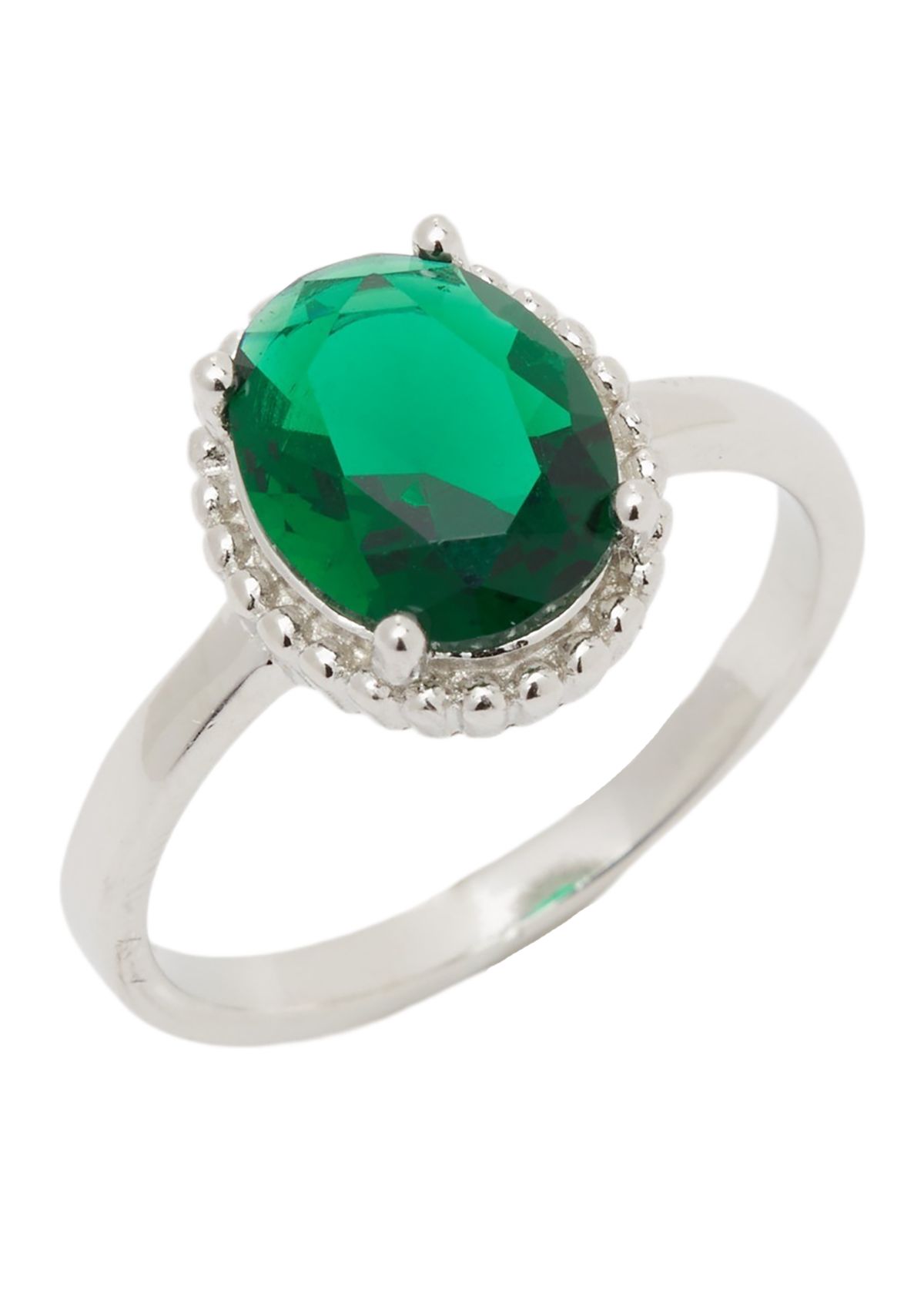 Sterling Silver Princess Cut Emerald Ring 