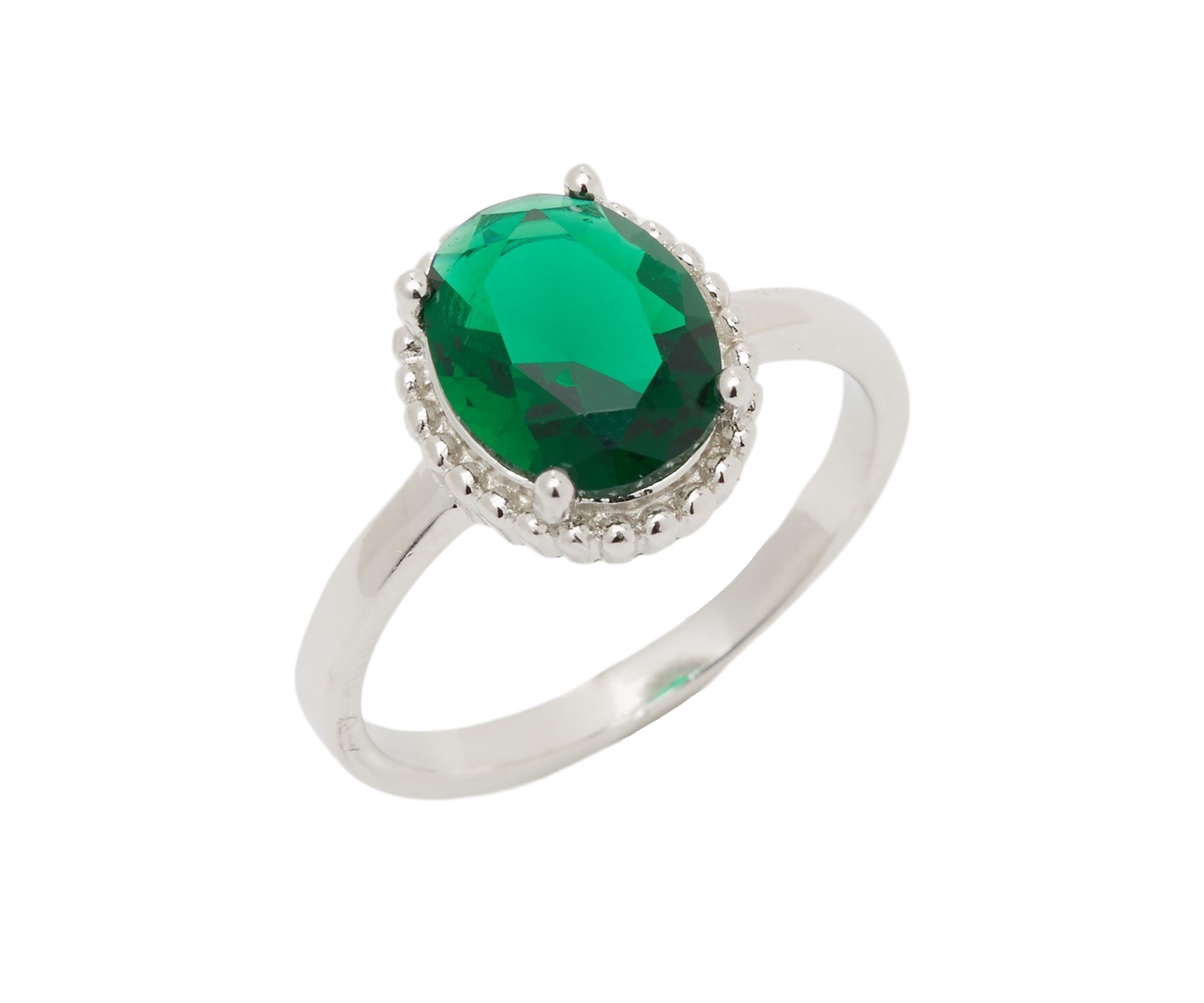 Sterling Silver Princess Cut Emerald Ring 