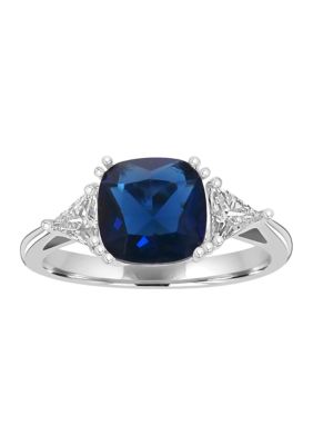 Belk Sterling Silver Sterling Silver Square Cut Ruby Cubic Zirconia and Trillion White Cubic Zirconia Ring, 8