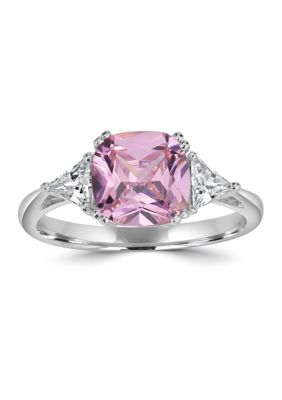 Belk Sterling Silver Sterling Silver Square Cut Ruby Cubic Zirconia and Trillion White Cubic Zirconia Ring, 7