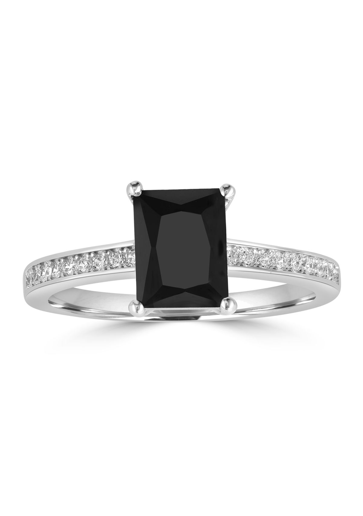 Sterling Silver Rectangular Black Cubic Zirconia and White Cubic Zirconia Band Ring