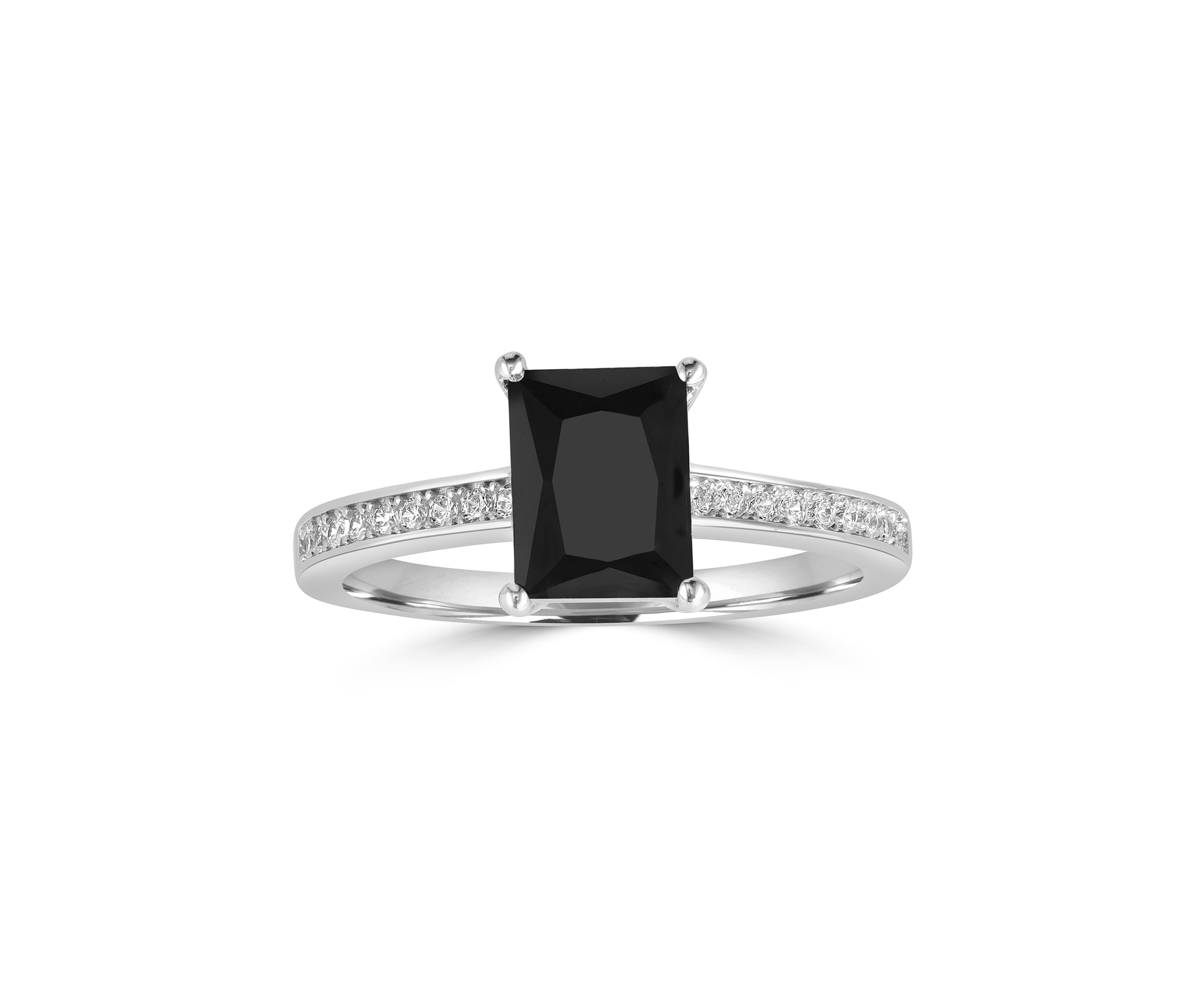 Sterling Silver Rectangular Black Cubic Zirconia and White Cubic Zirconia Band Ring