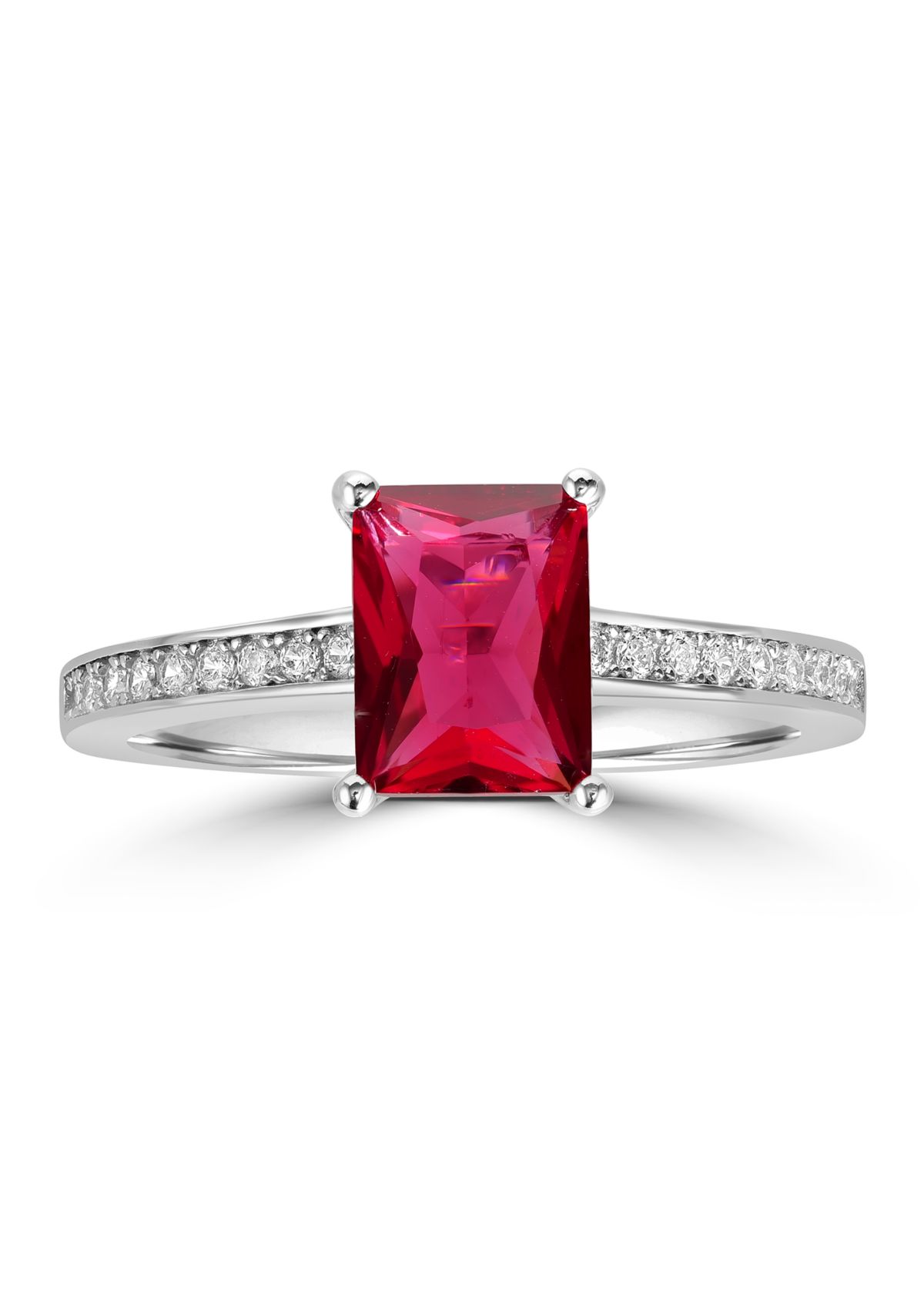 Sterling Silver Rectangular Ruby Cubic Zirconia and White Cubic Zirconia Band Ring