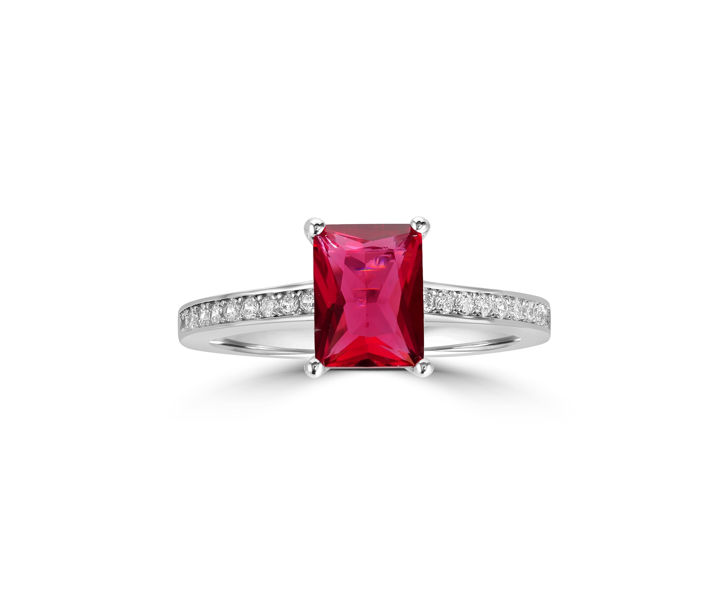 Sterling Silver Rectangular Ruby Cubic Zirconia and White Cubic Zirconia Band Ring