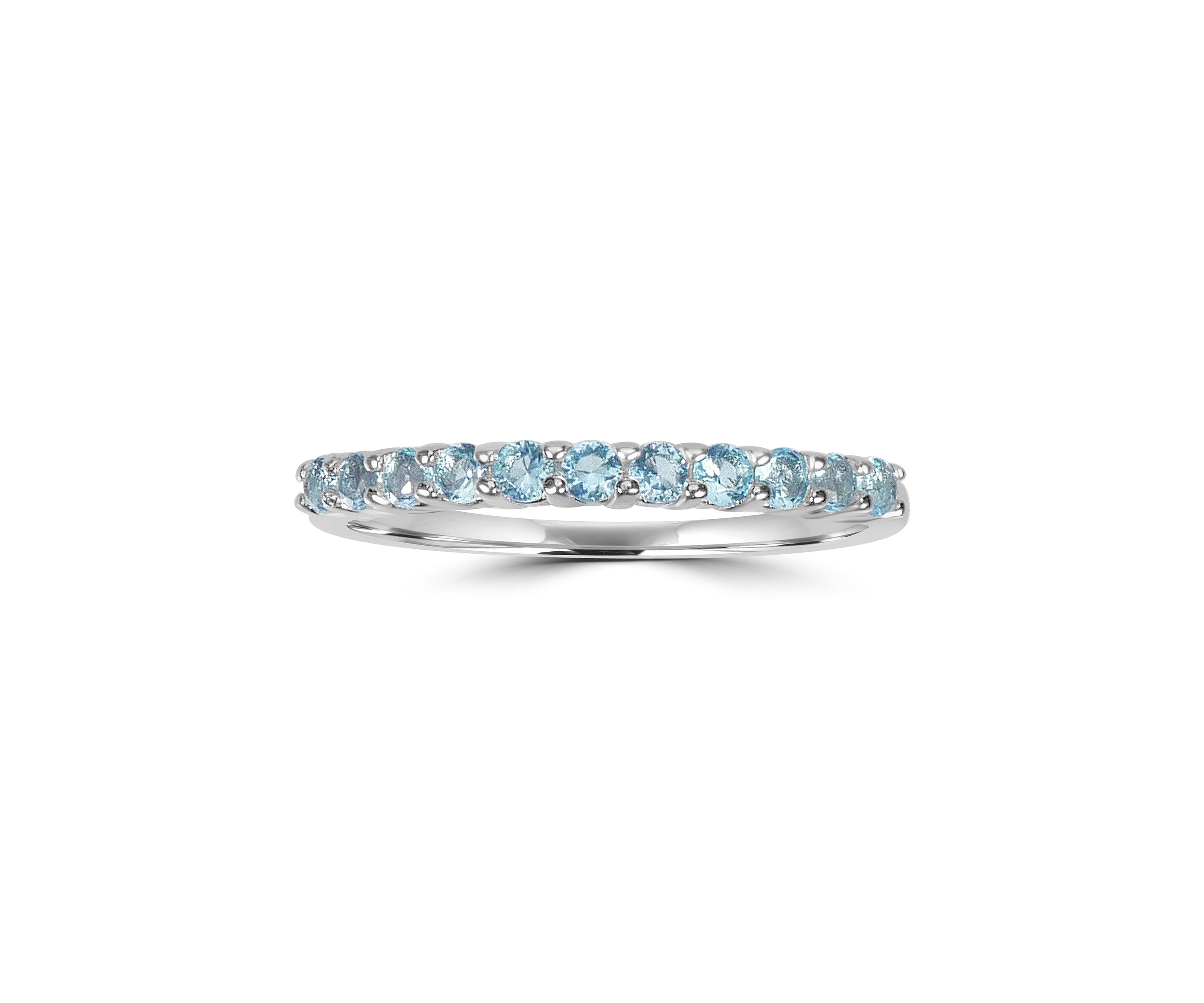 Sterling Silver Aquamarine Cubic Zirconia Band Ring