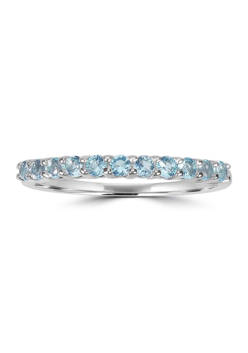 Sterling Silver Aquamarine Cubic Zirconia Band Ring