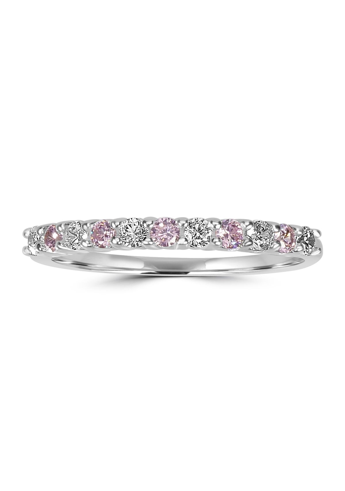 Sterling Silver White and Pink Cubic Zirconia Band Ring
