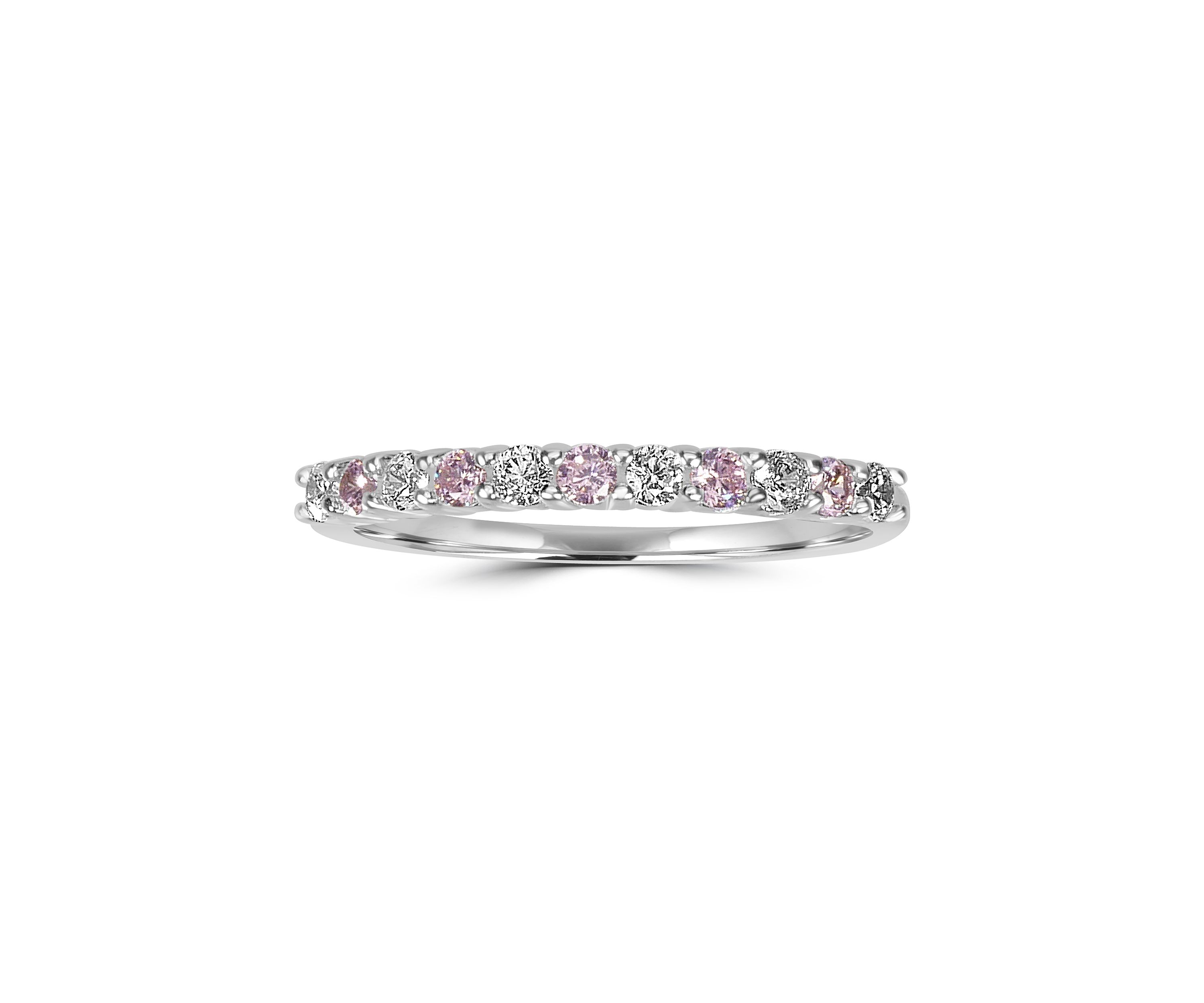 Sterling Silver White and Pink Cubic Zirconia Band Ring