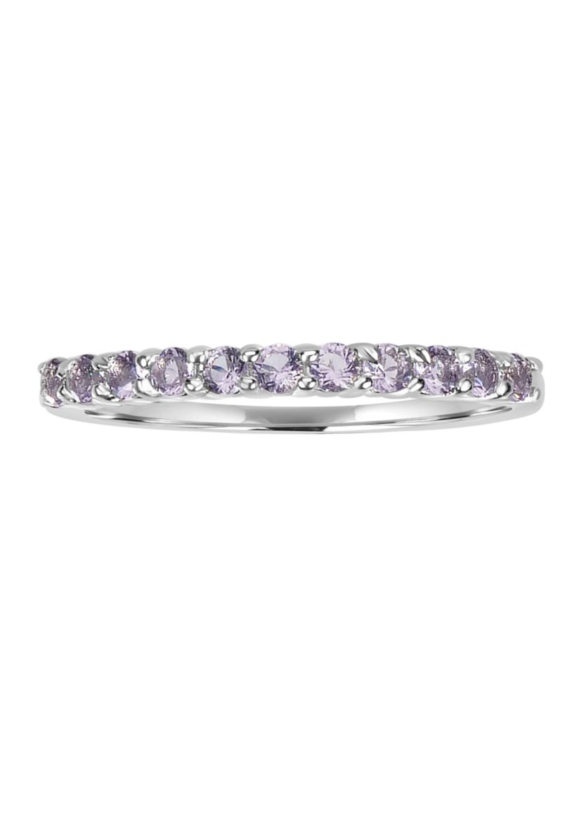Fine Silver Plated Purple Cubic Zirconia Pavé Ring