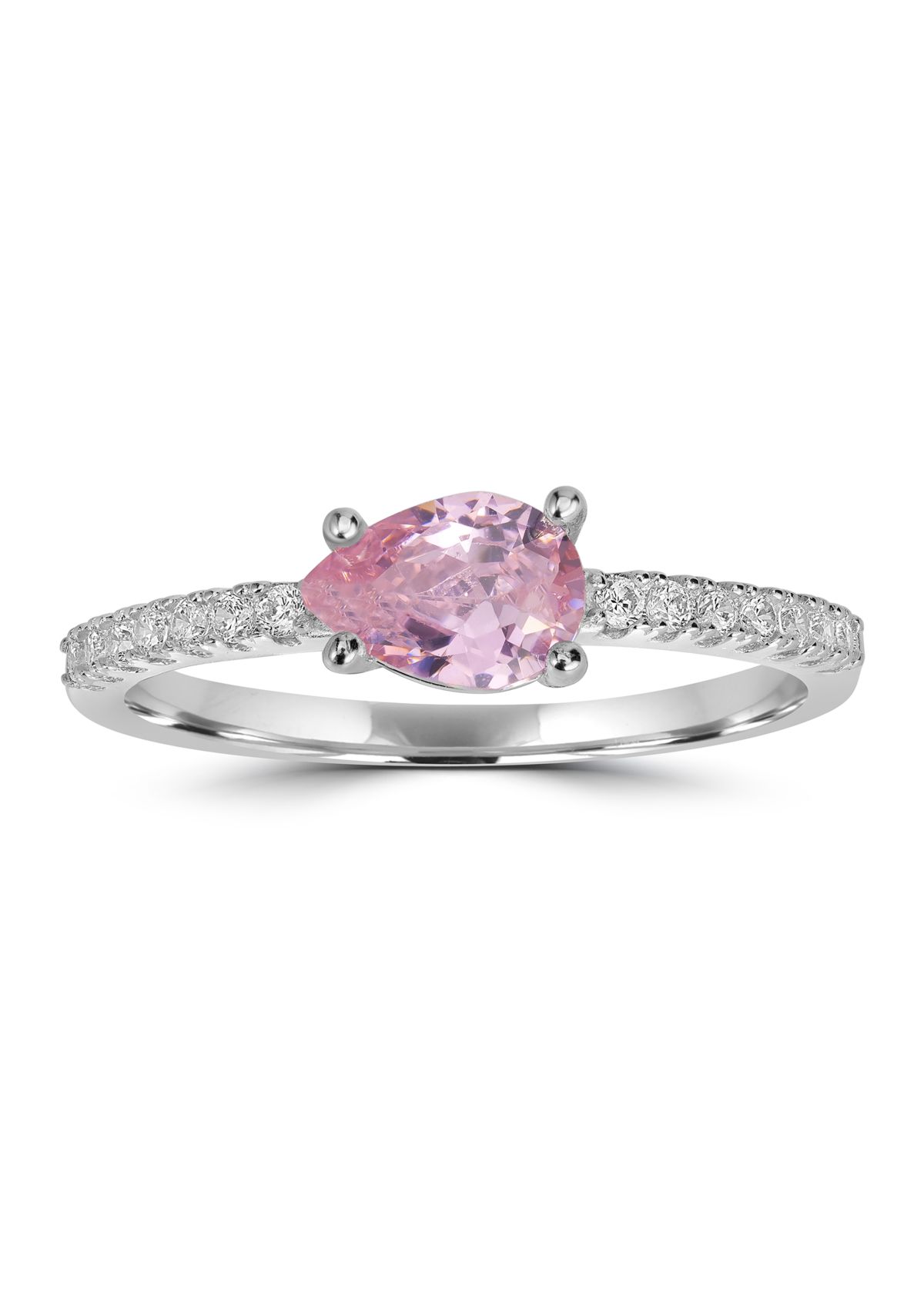Sterling Silver Pear-Shaped Pink Cubic Zirconia and White Cubic Zirconia Ring