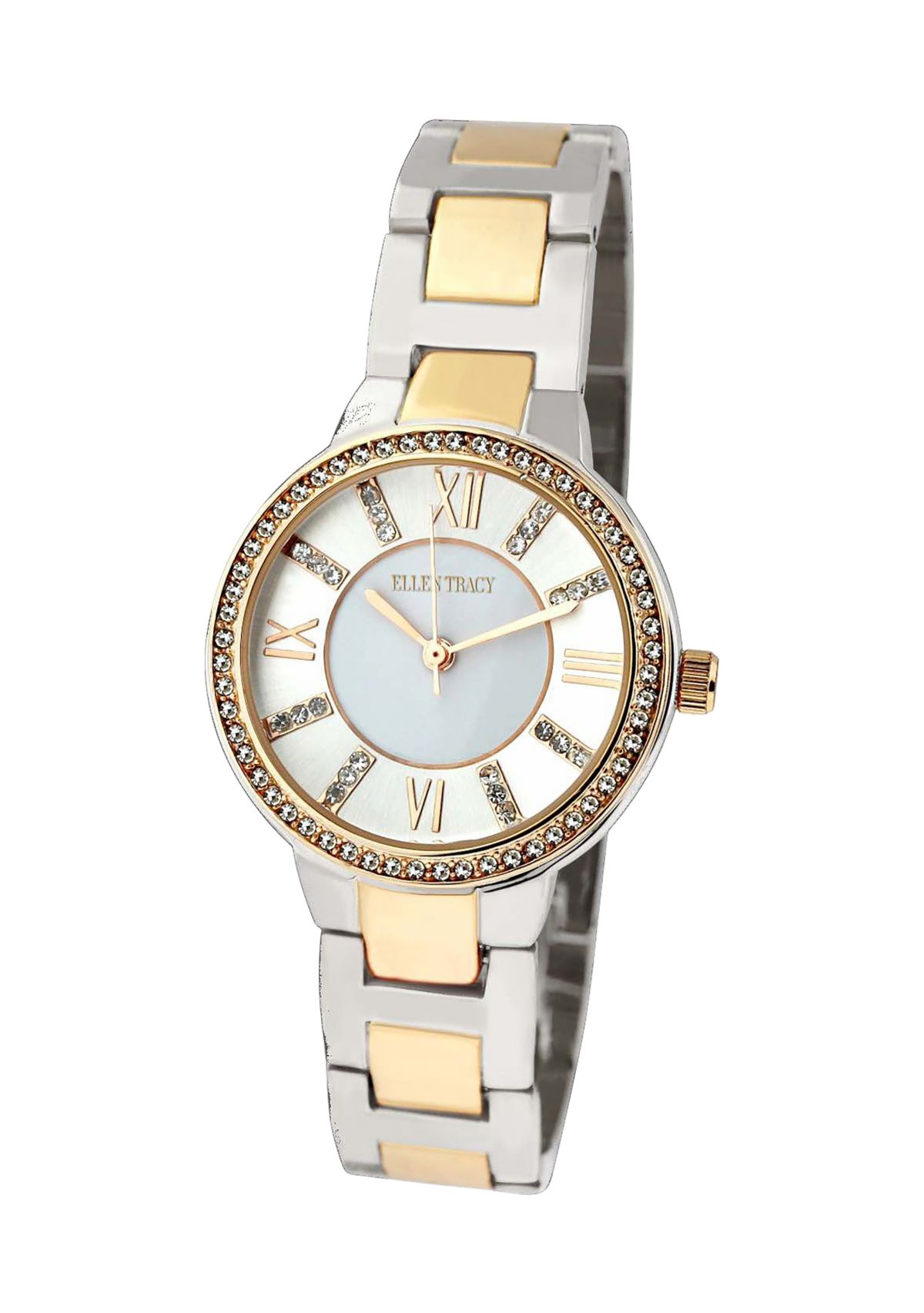 Two Tone Gold Crystal Bezel Bracelet Watch 