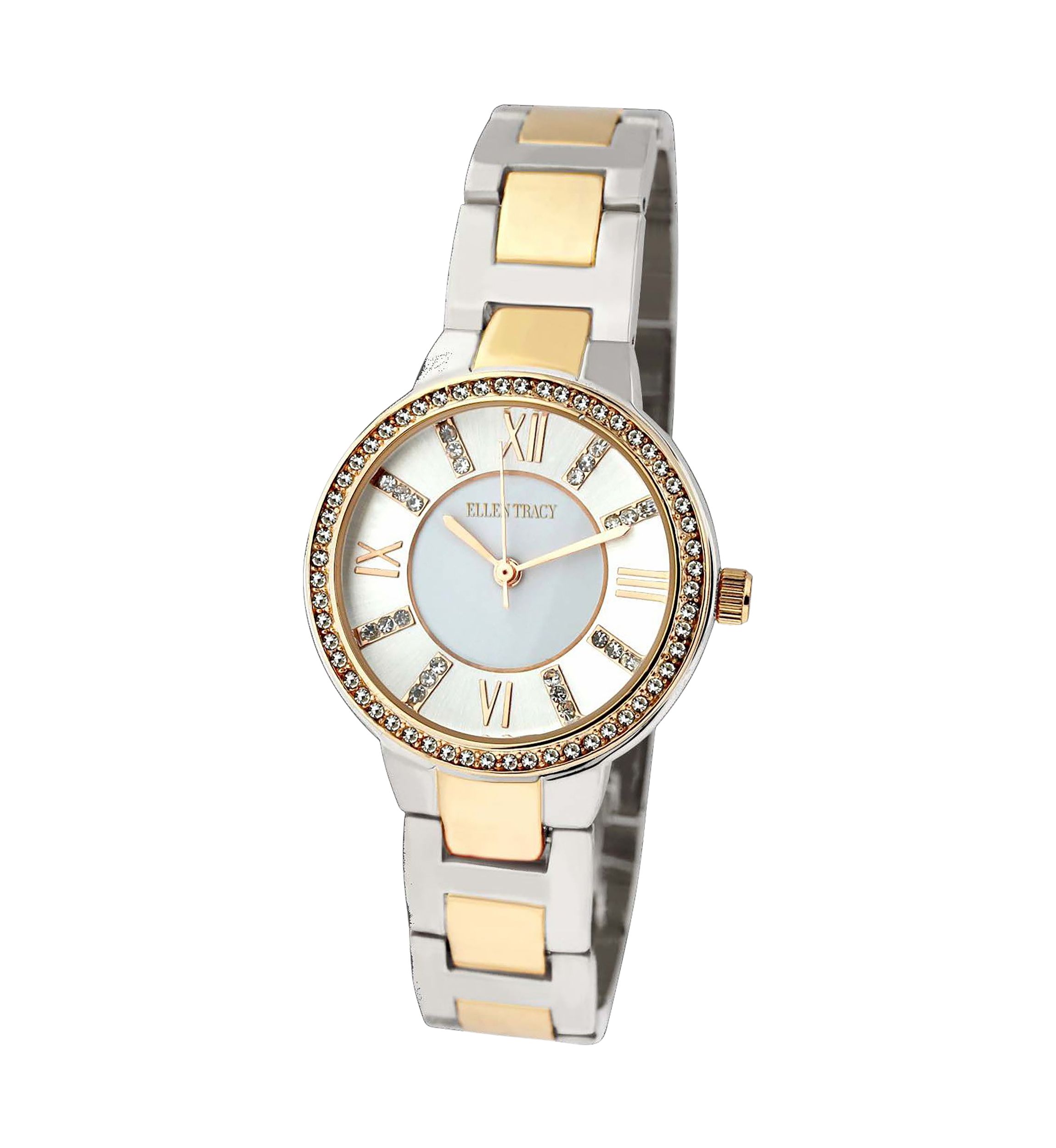 Two Tone Gold Crystal Bezel Bracelet Watch 