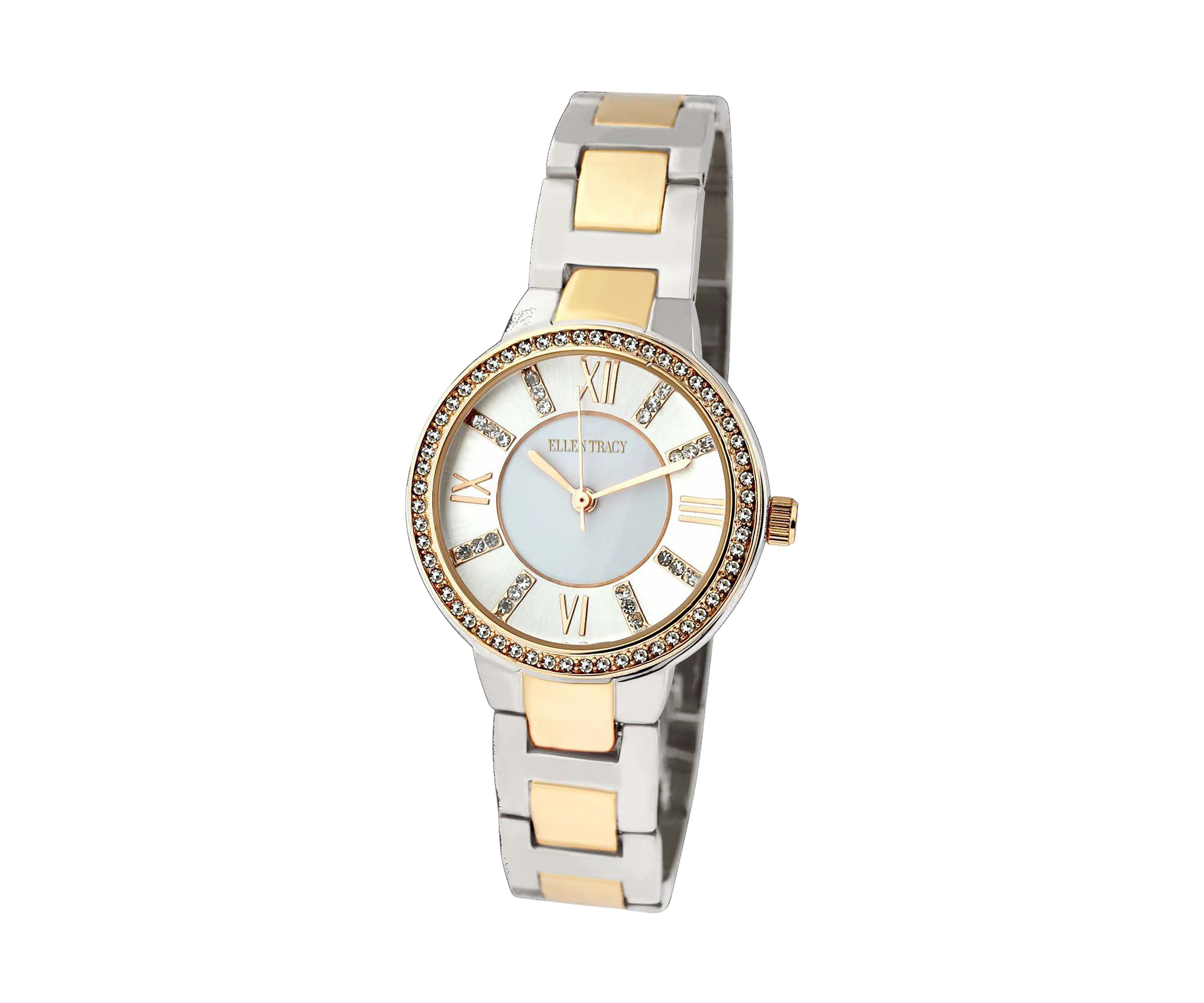 Two Tone Gold Crystal Bezel Bracelet Watch 
