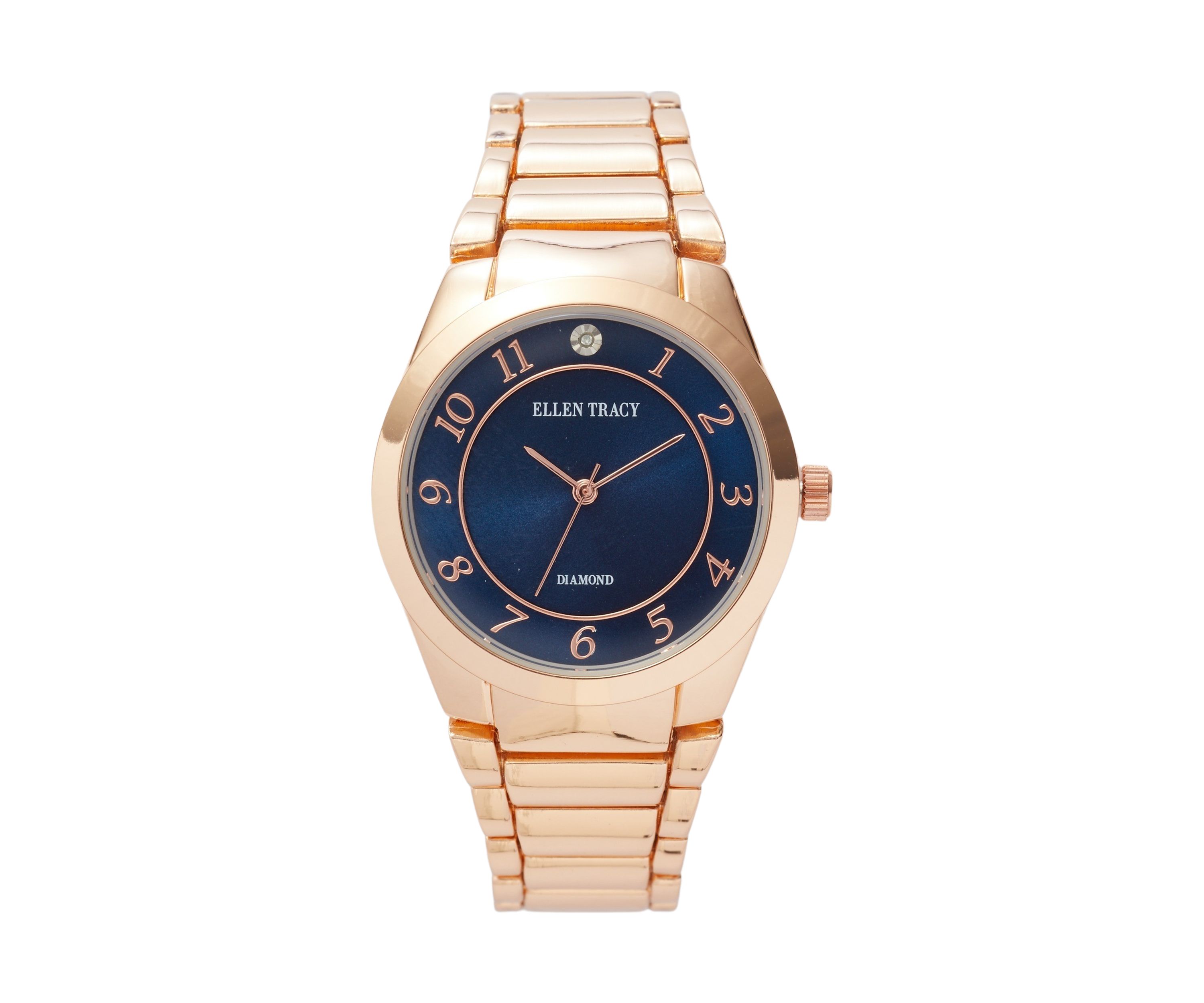 Womens Rose Gold Tone Navy Diamond Dial Bracelet Watch 