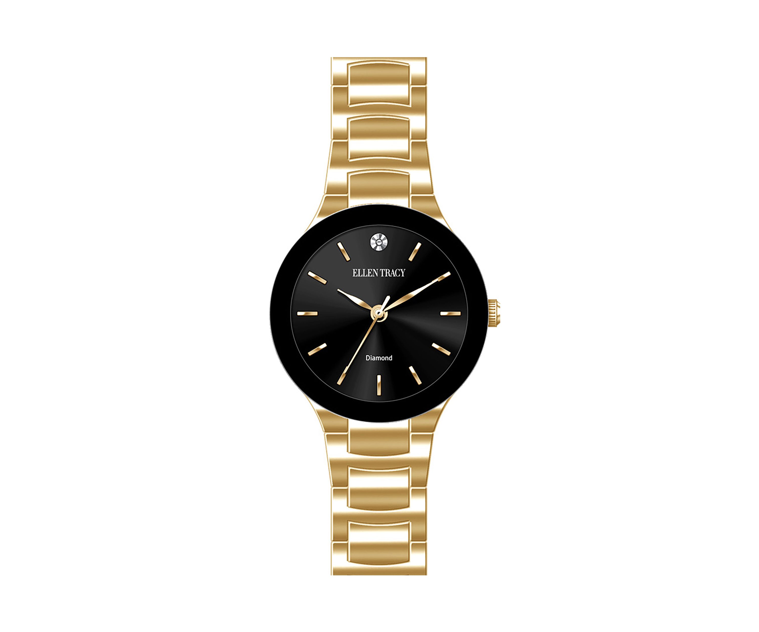 Gold Tone Black Bezel Bracelet Watch