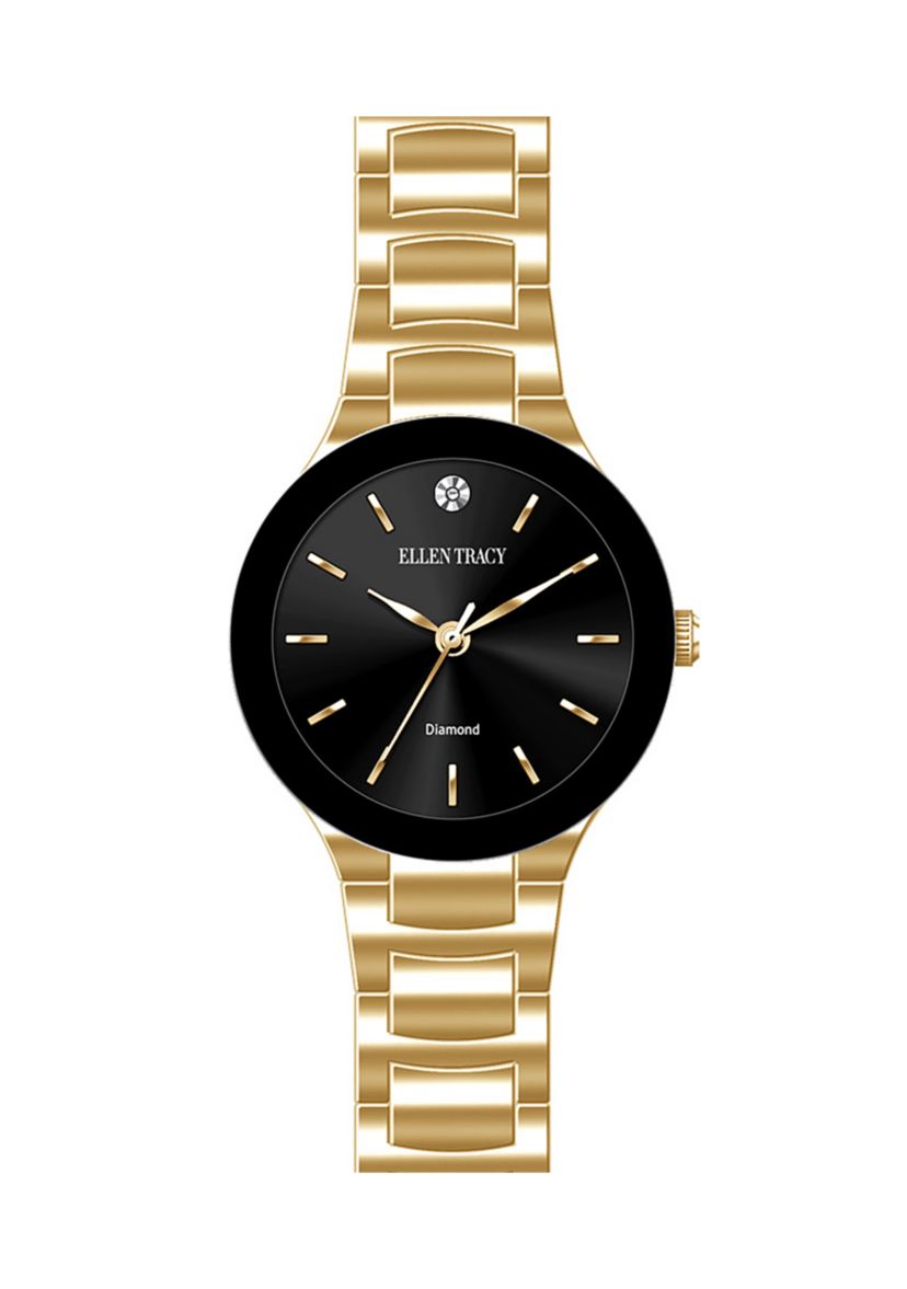 Gold Tone Black Bezel Bracelet Watch