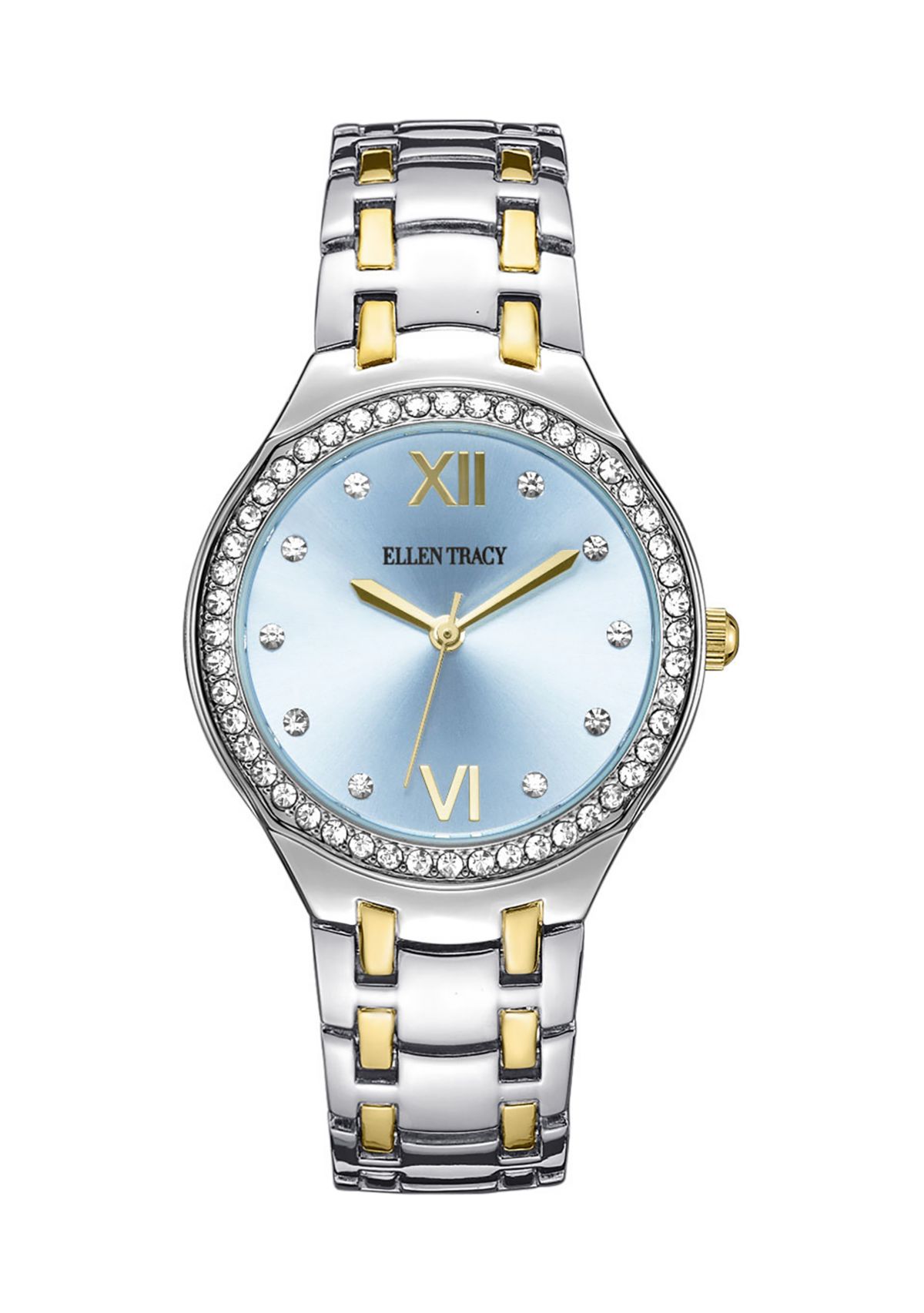 Two Tone Blue Dial Crystal Watch