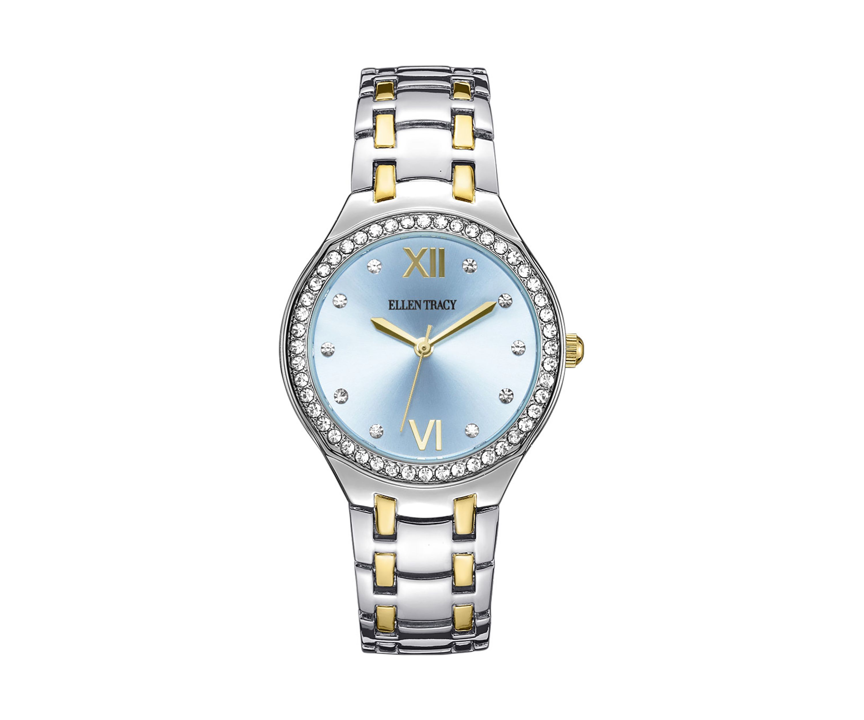 Two Tone Blue Dial Crystal Watch