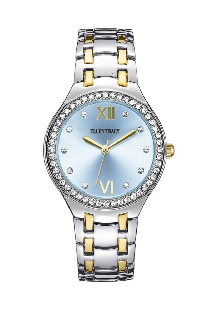 Two Tone Blue Dial Crystal Watch