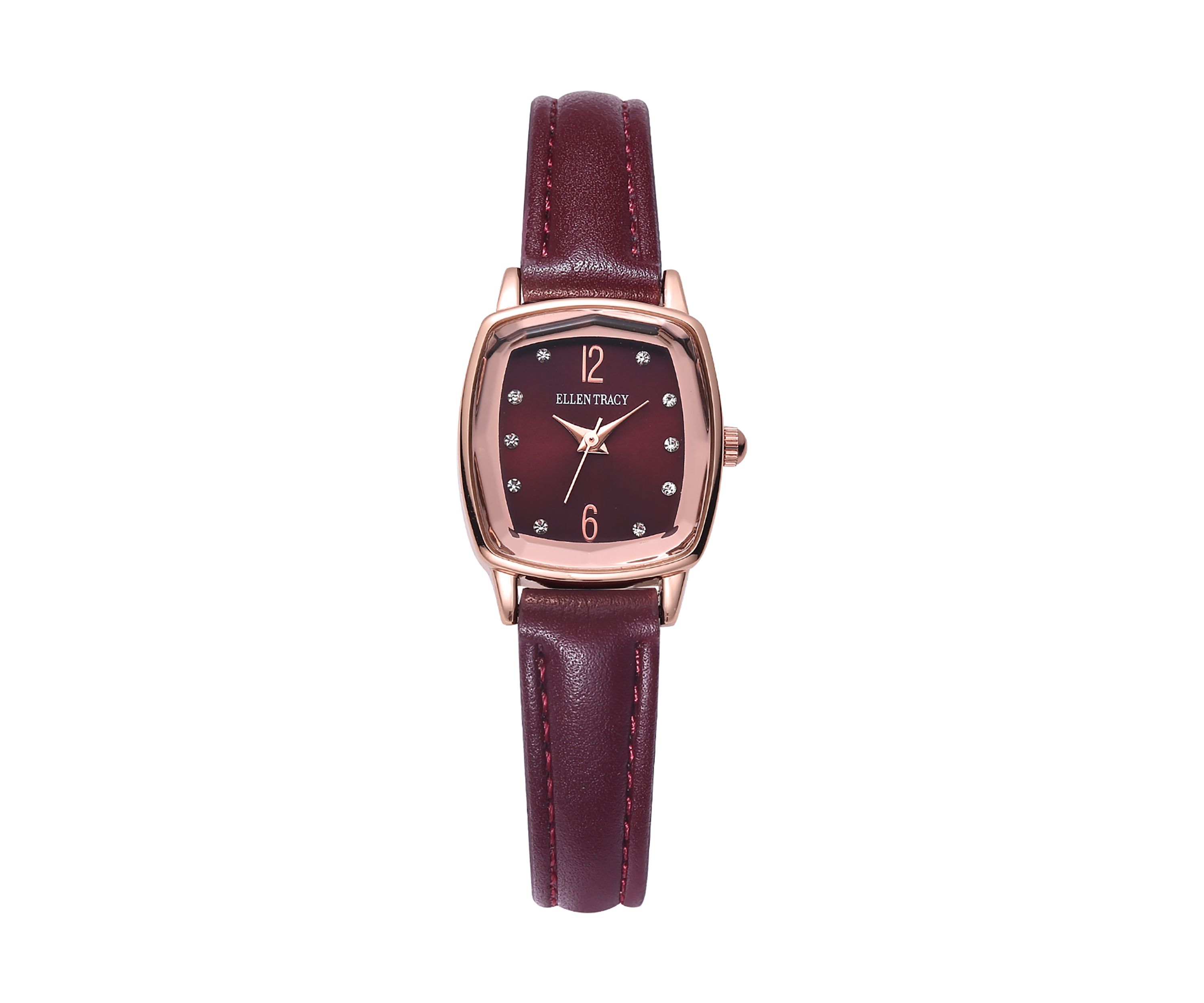 Rose Gold Burgundy Leather Strap Watch