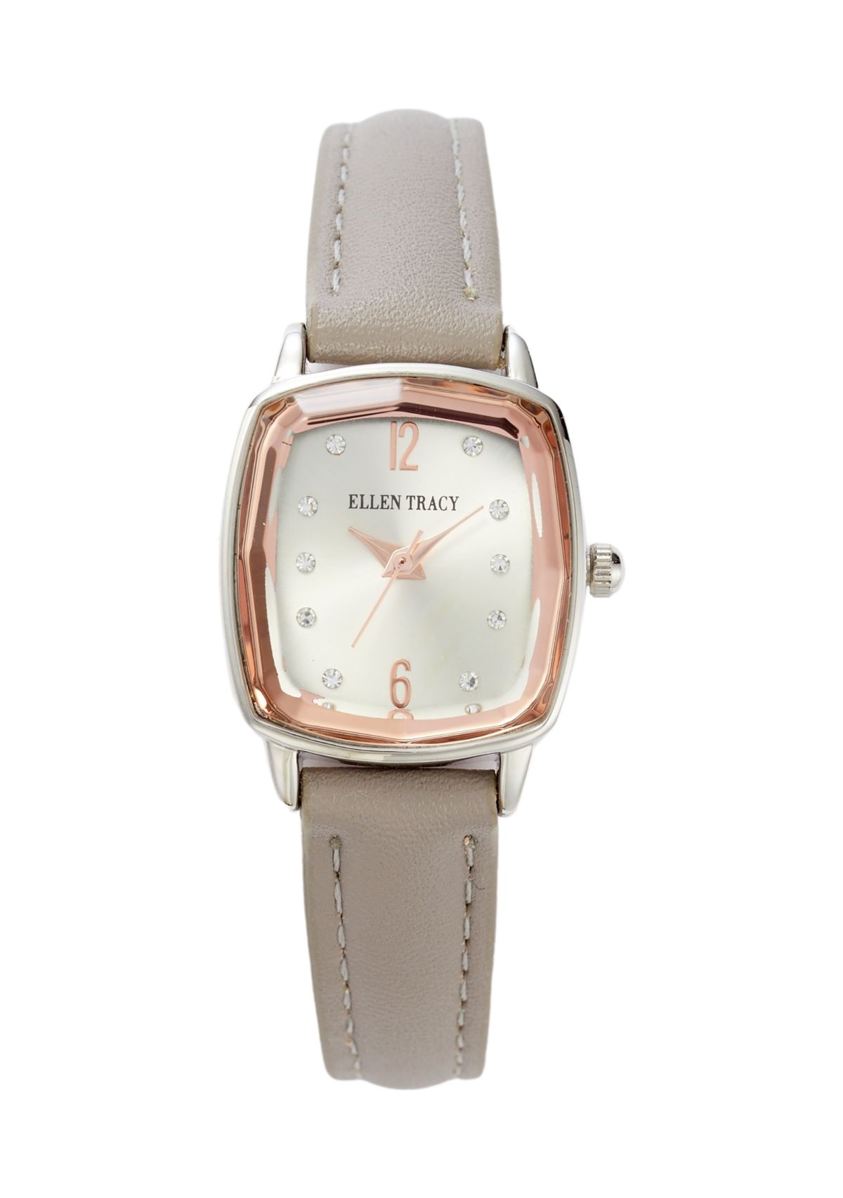 Womens Silver Tone Faceted Bezel Watch