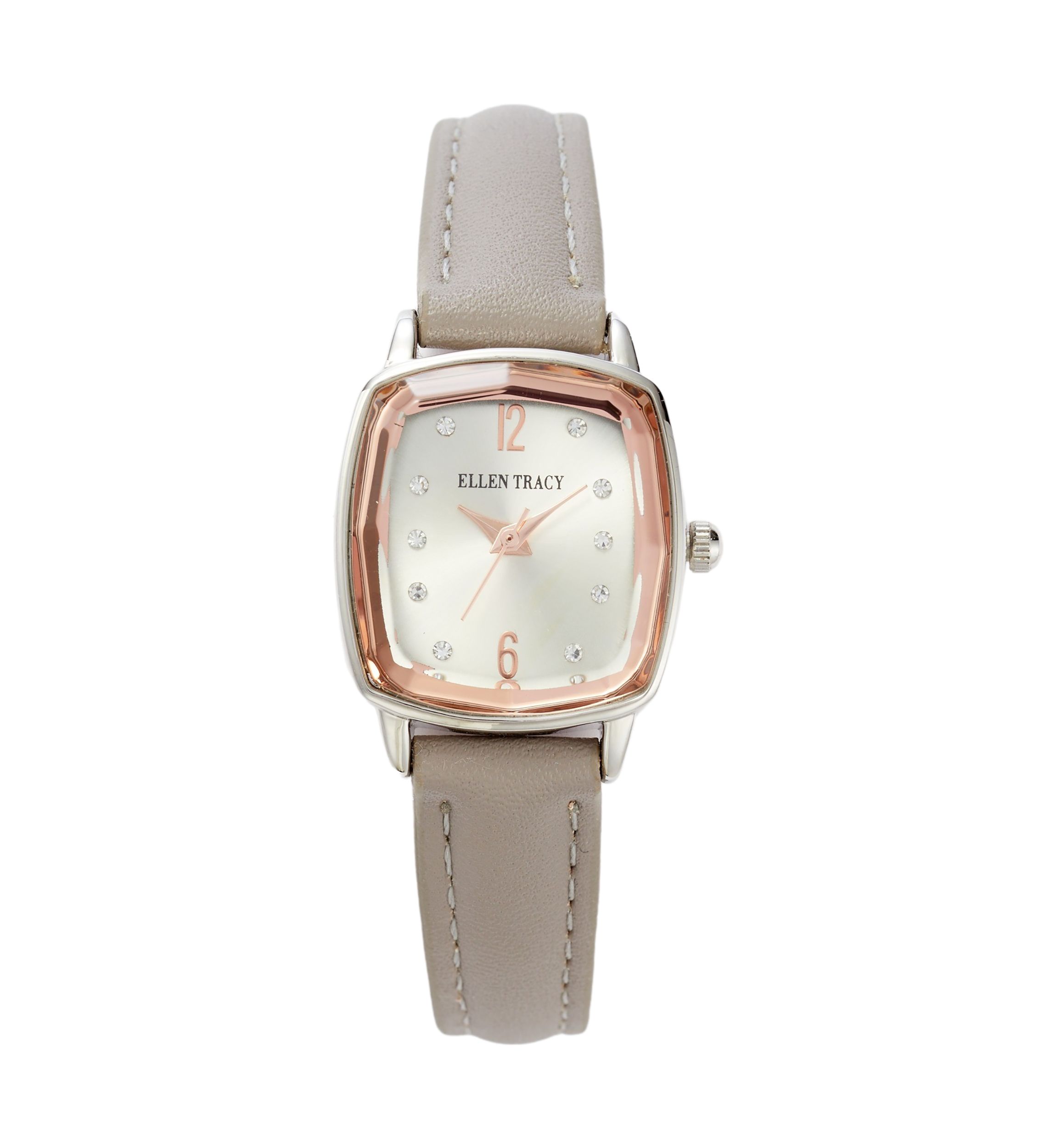 Womens Silver Tone Faceted Bezel Watch