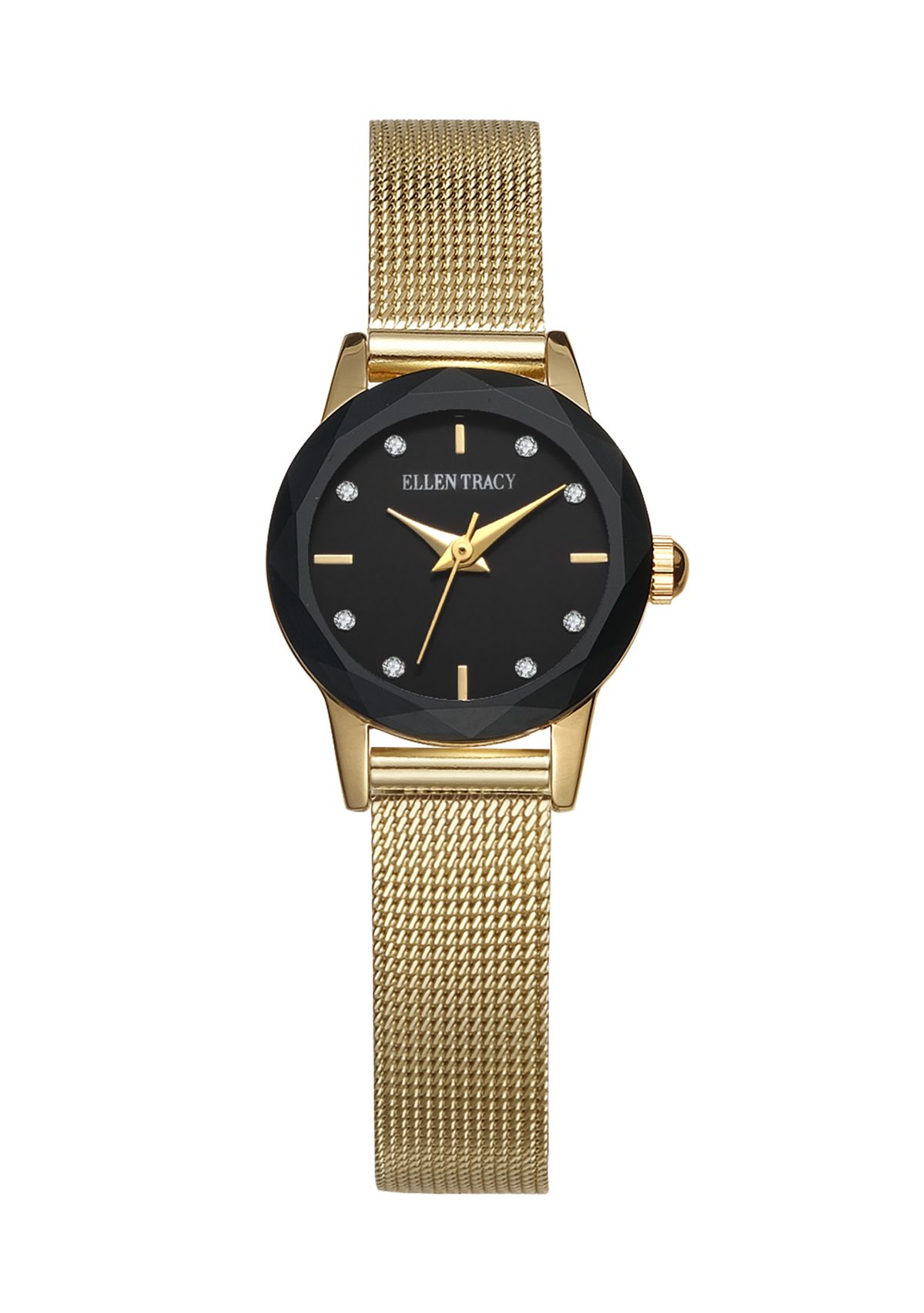 Gold Tone Faceted Bezel Mini Mesh Watch