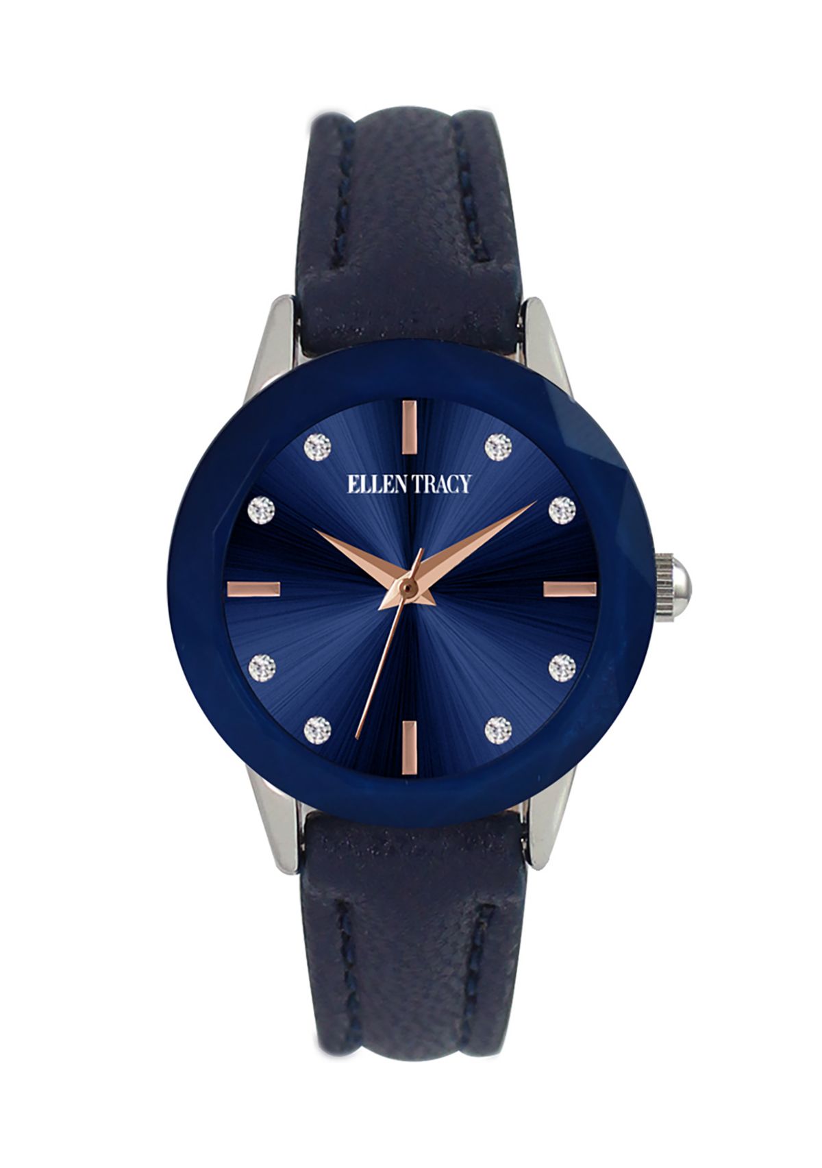 Silver Tone Faceted Bezel Strap Watch