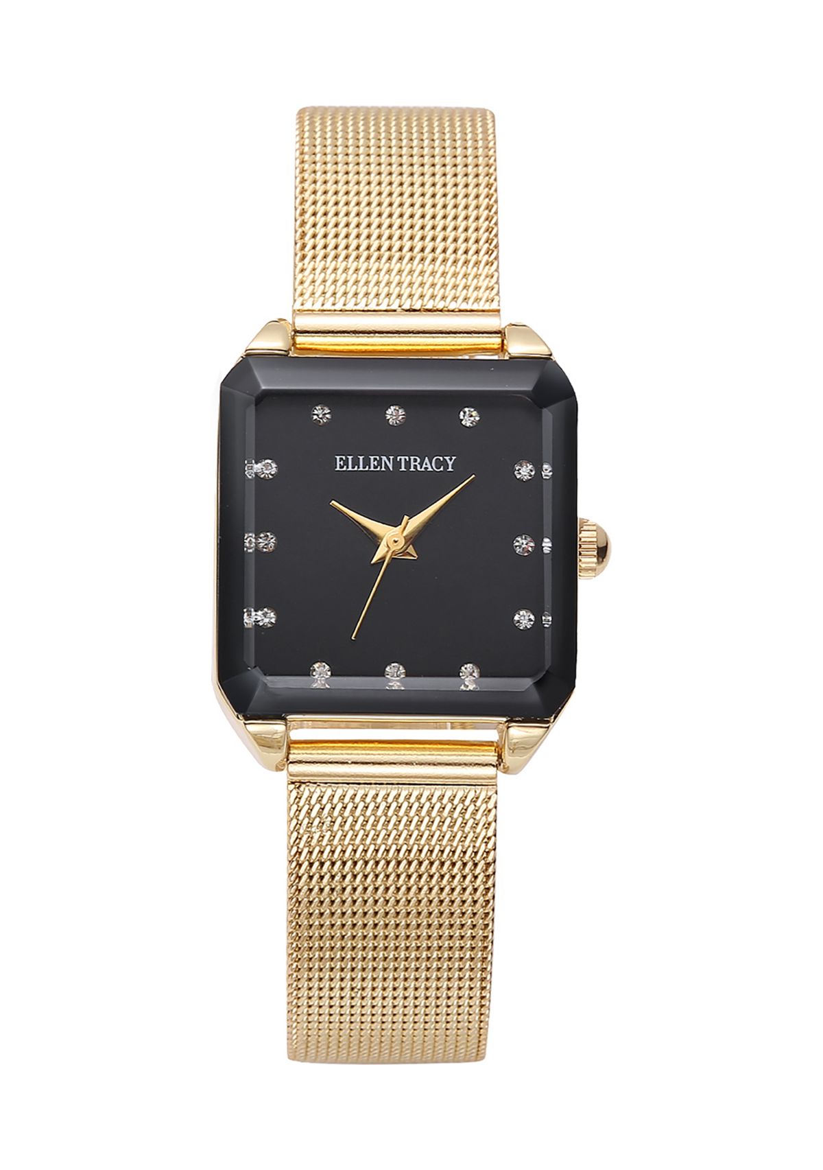 Gold Tone Black Dial Mesh Strap Watch