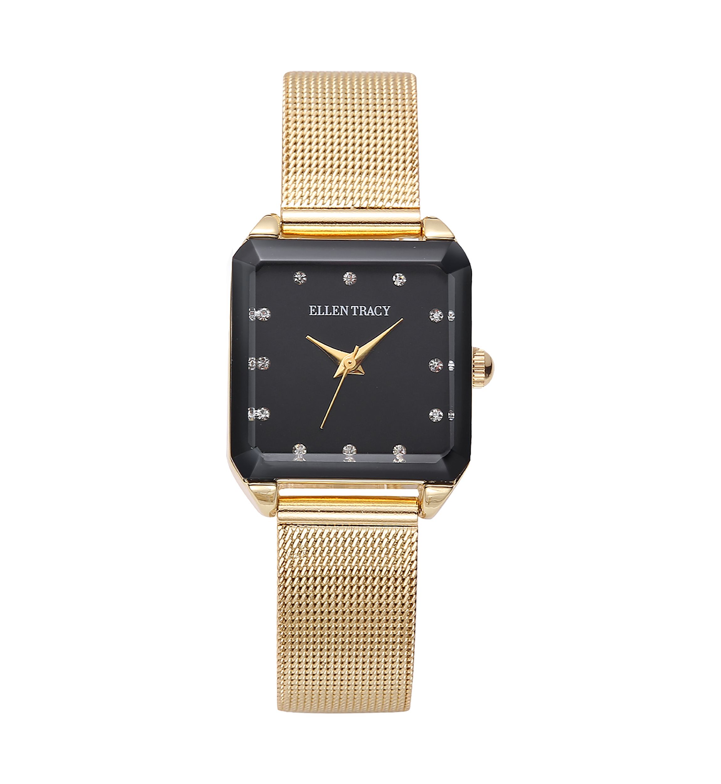 Gold Tone Black Dial Mesh Strap Watch