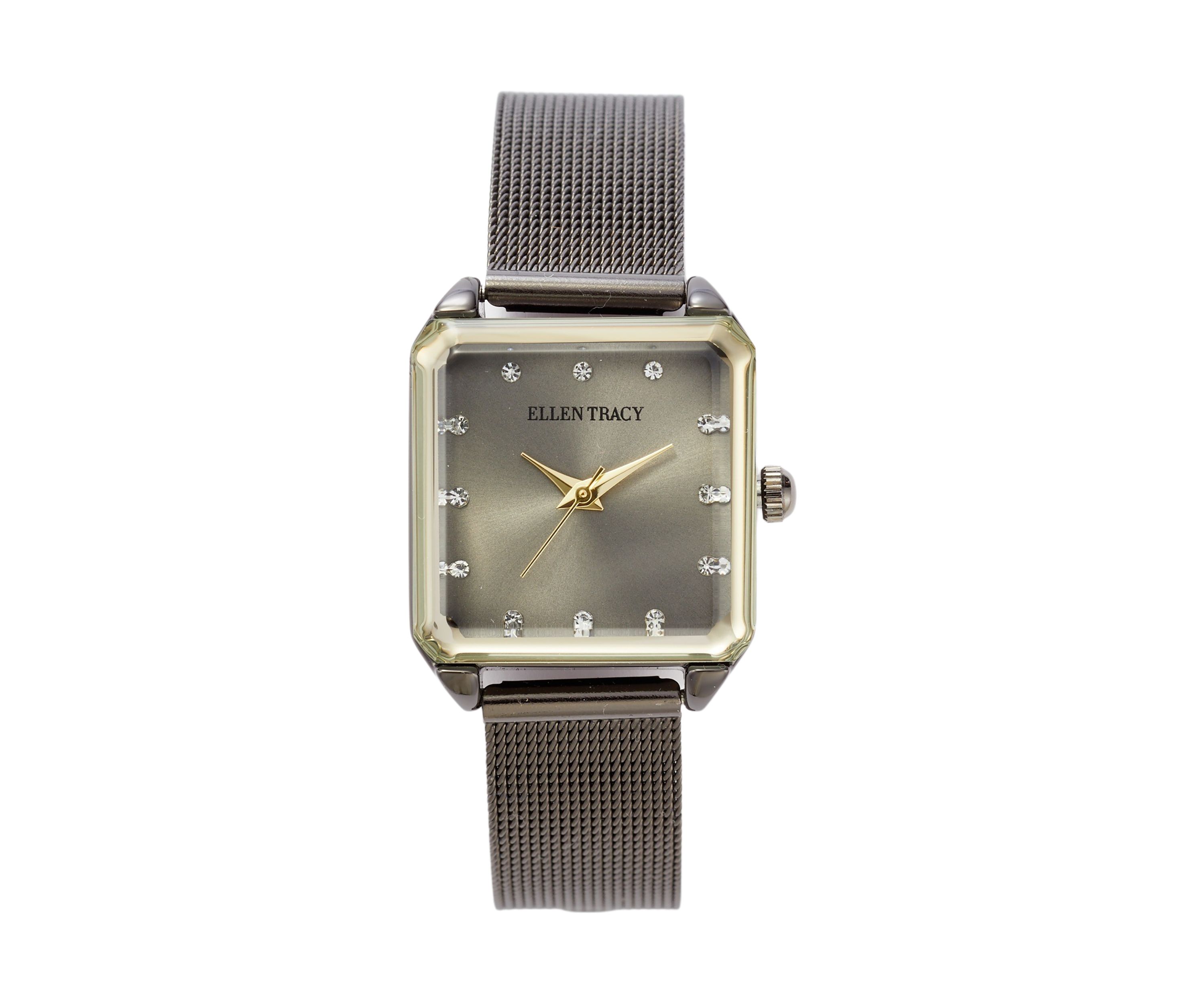 Womens Hematite Tone Faceted Bezel Watch
