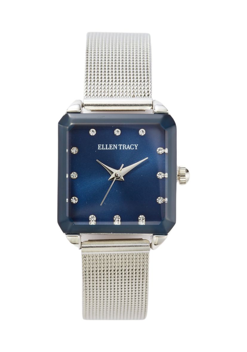 Womens Silver Tone Faceted Bezel Watch