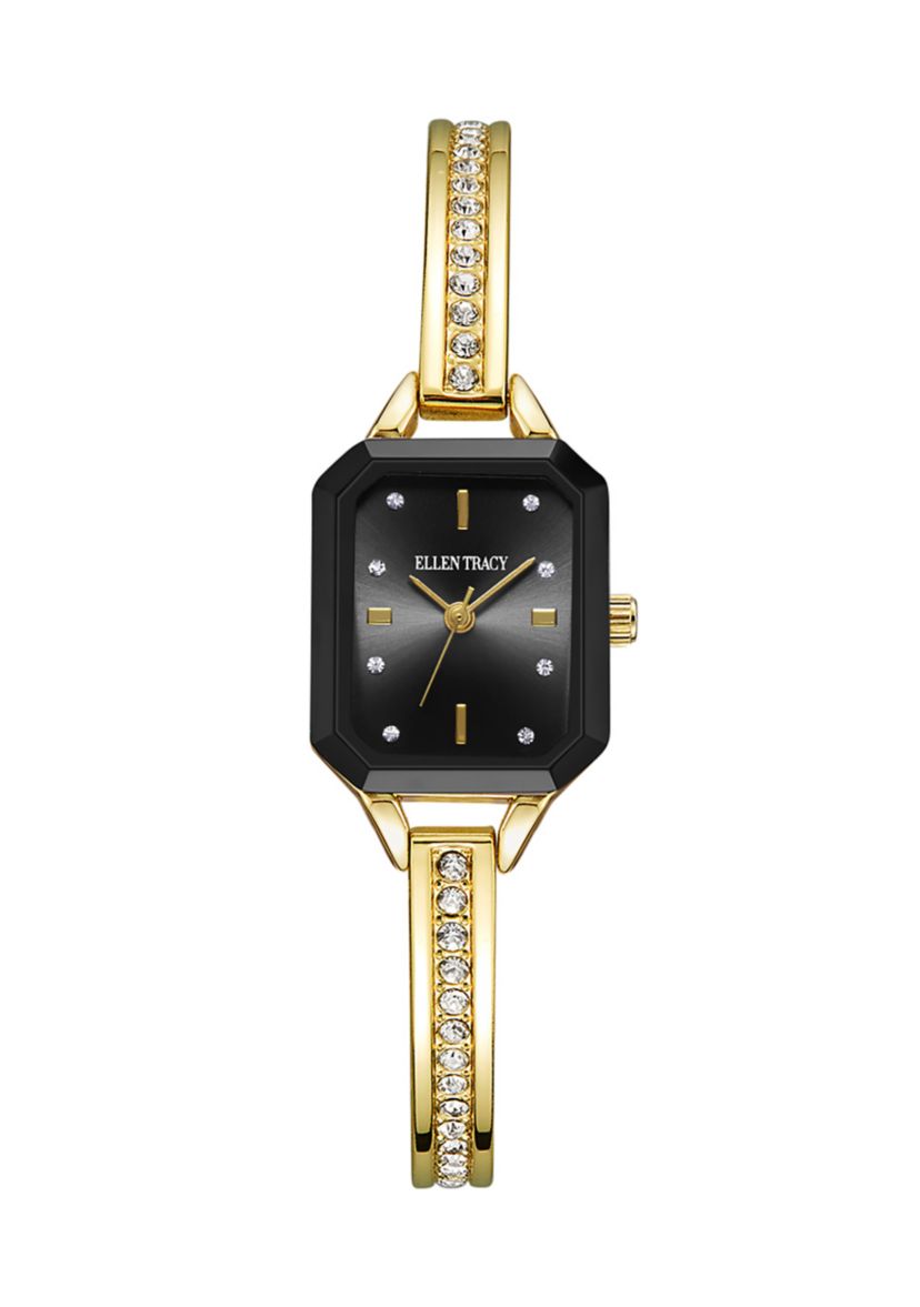 Gold Tone Faceted Rectangular Case Adjustable Bangle Watch