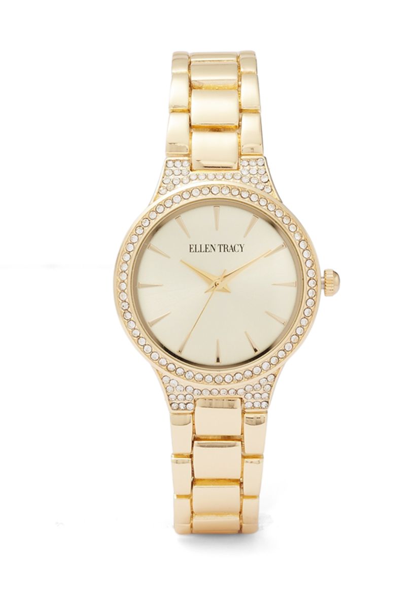 Gold Tone Faceted Bezel Watch