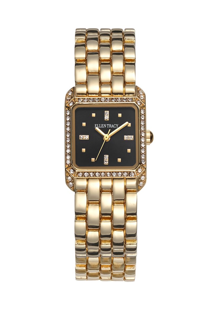 Ellen Tracy Gold Tone 23 Millimeter Crystal Square Mini  display picture 1