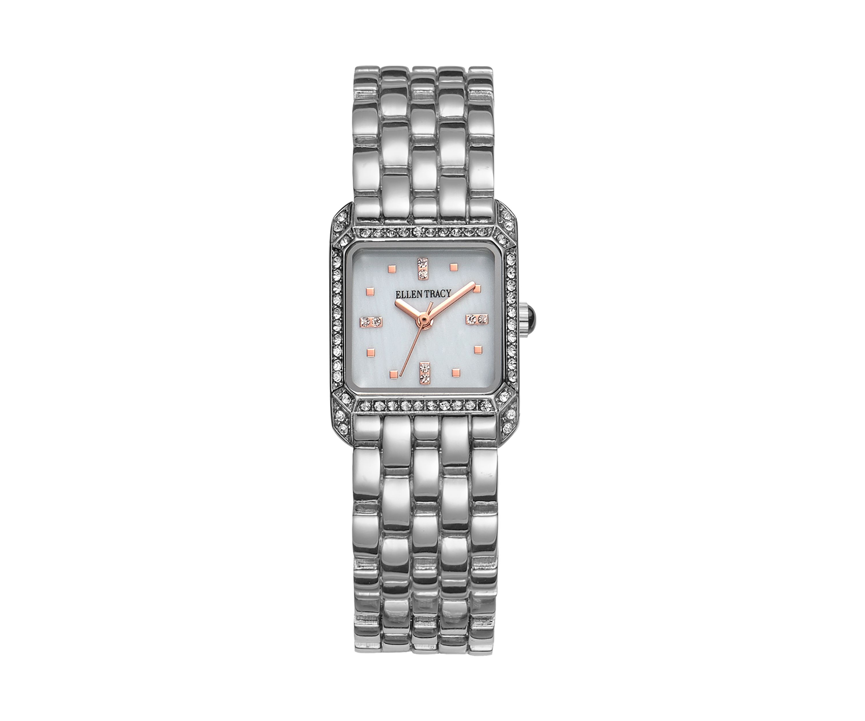 Silver Tone Mother of Pearl Square Mini Bracelet Watch