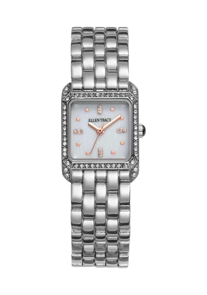 Silver Tone Mother of Pearl Square Mini Bracelet Watch