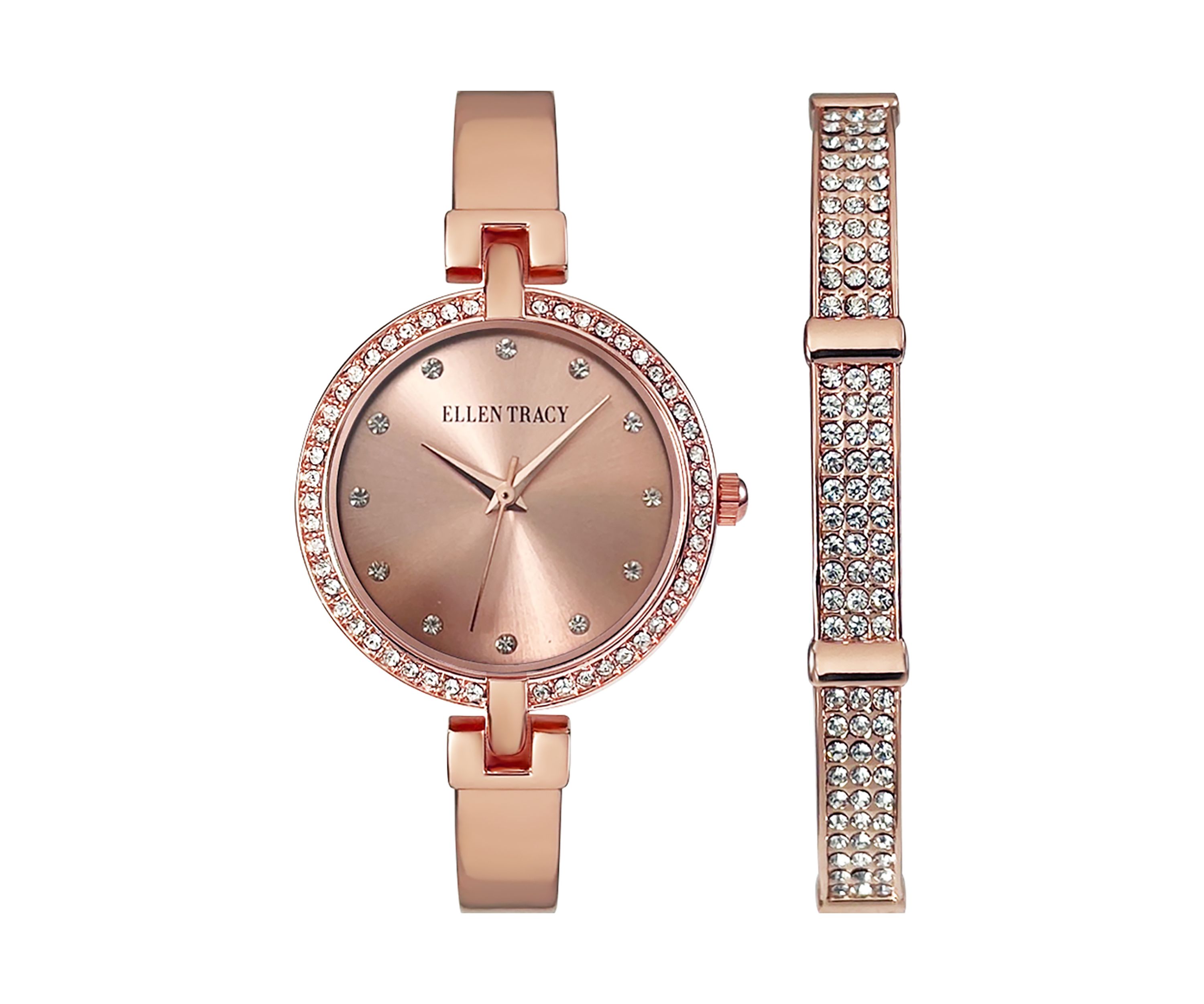 Rose Gold Tone Crystal Watch & Bracelet Set